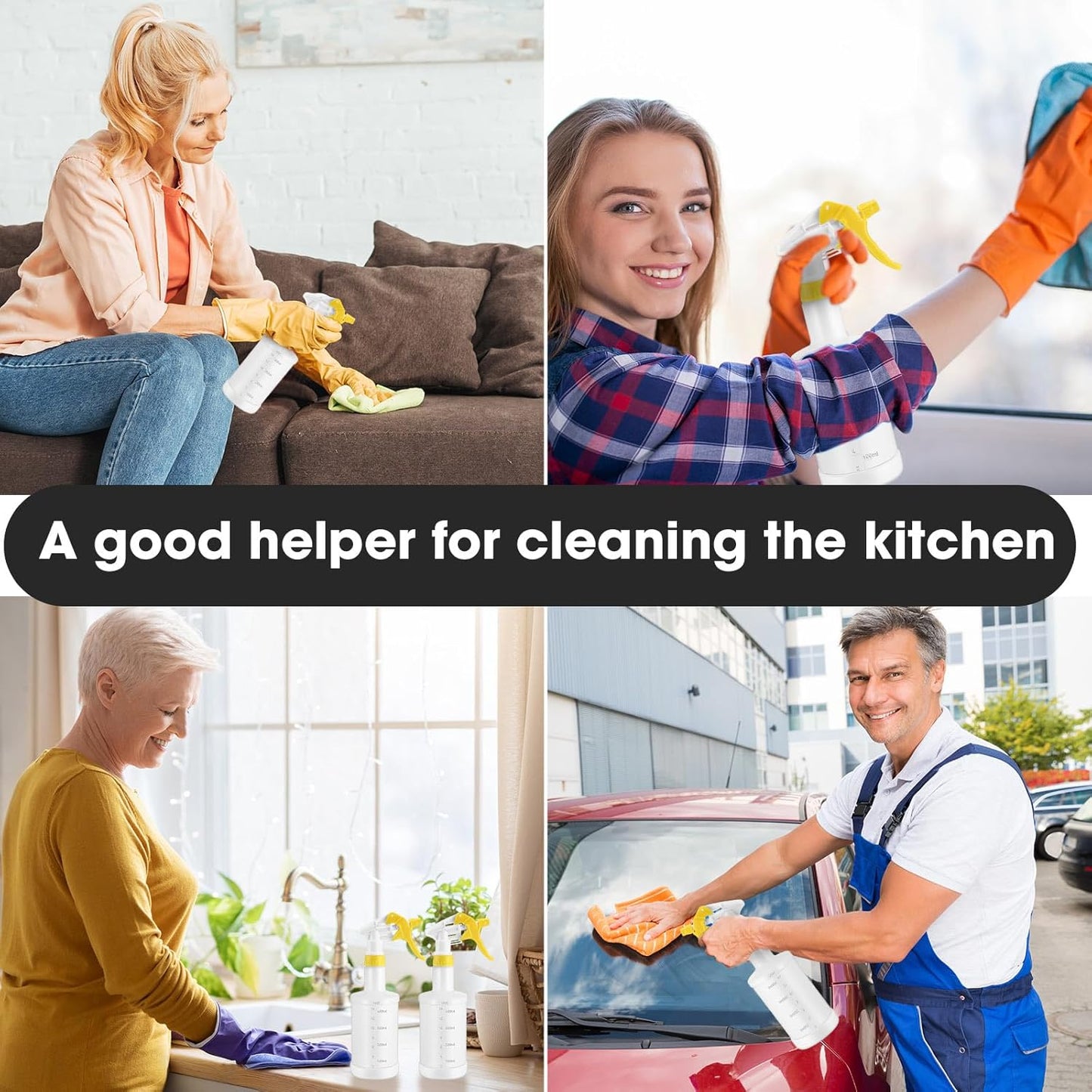 Eccliy 12 Pcs 16 Oz Plastic Spray Bottle, Adjustable Empty Reusable Sprayer for Cleaning, Planting, Water, Bathroom and Kitchen, BBQ, Commercial and Residential(Yellow,Measurement)