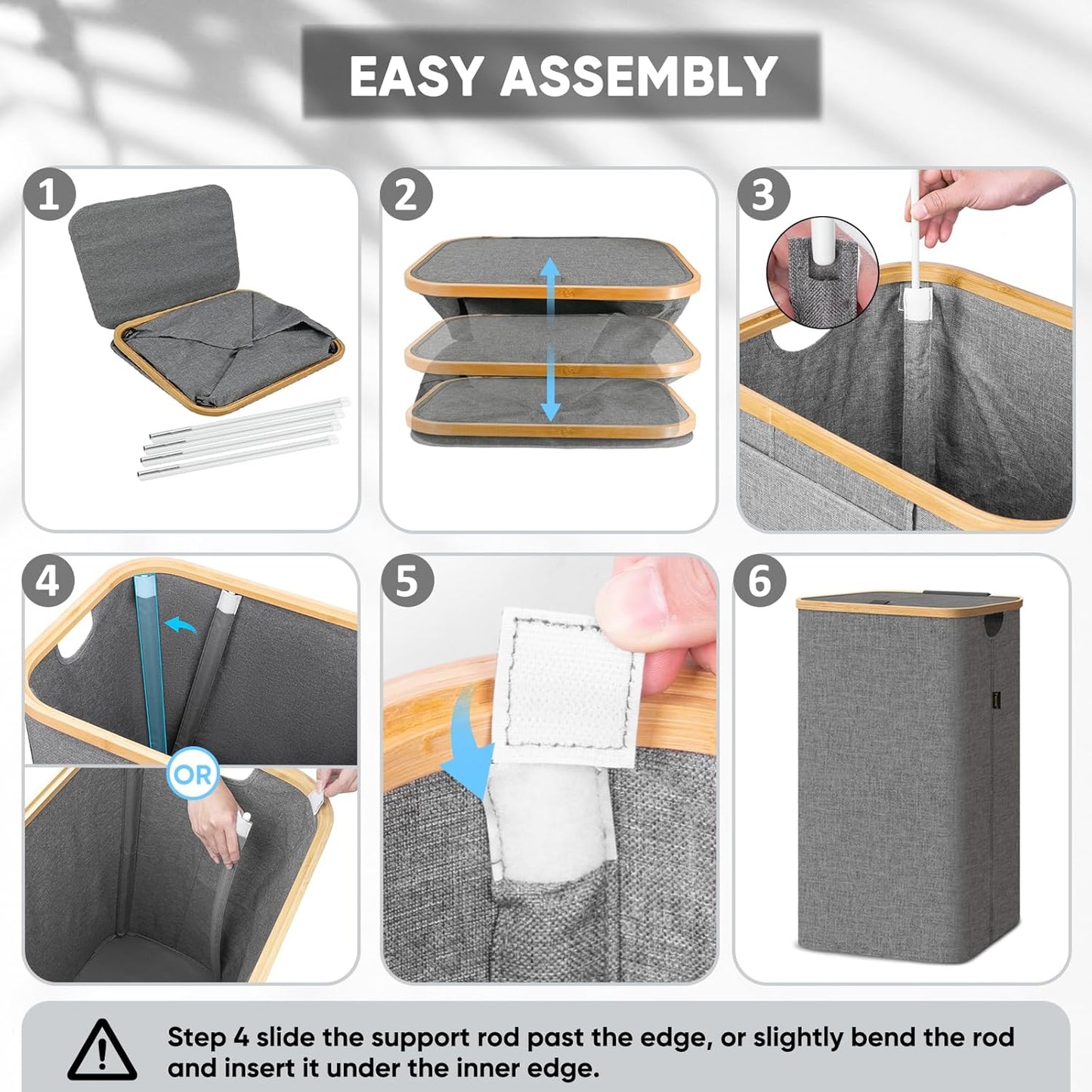 BALEINE Laundry Hamper with Lid, Tall Laundry Baskets with Bamboo Pull Handles, Large Laundry Bin with Internal Support (26 Gal/100L, Blue Pinstripe)