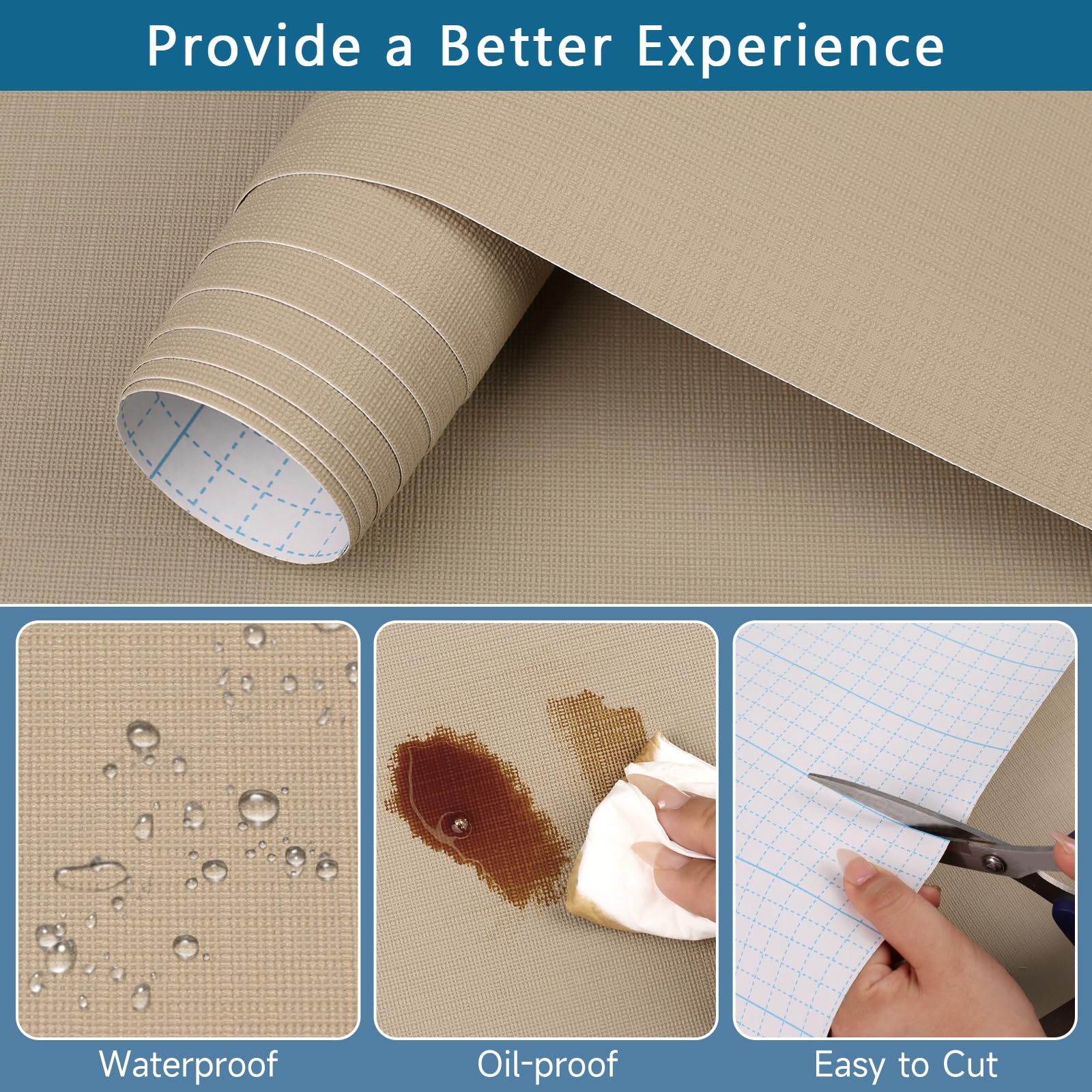 Self Adhesive Shelf Liner, 11.8" x 118.1" Peel and Stick Drawer Liner Khaki