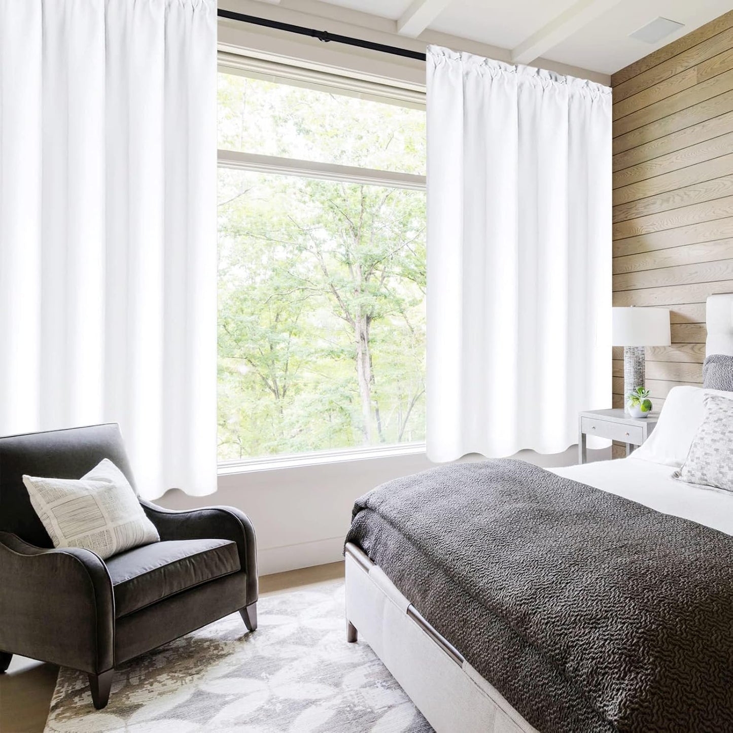 DWCN White Curtains for Living Room Thermal Insulated, 50% Light Blocking Curtains for Bedroom, Dining Room Window, W 38x L 54 Inch, Set of 2 Rod Pocket Curtain Panels