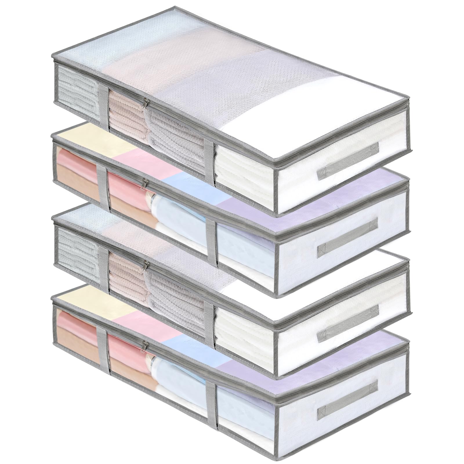 4 Packs Under Bed Storage Containers Bins, Humid-Proof Plastic Underbed Storage Bins, Closet
