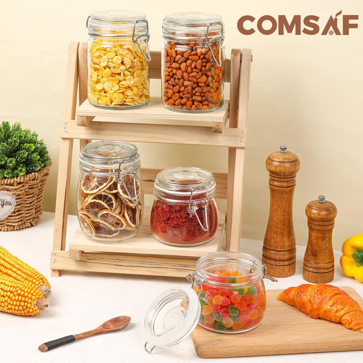 ComSaf Airtight Glass Jars with Lids 17oz Small Food Storage Container Set of 6 - Airtight Canister with Clear Preserving Seal Wire Clip Fastening for Kitchen Canning Pickling Mason jars