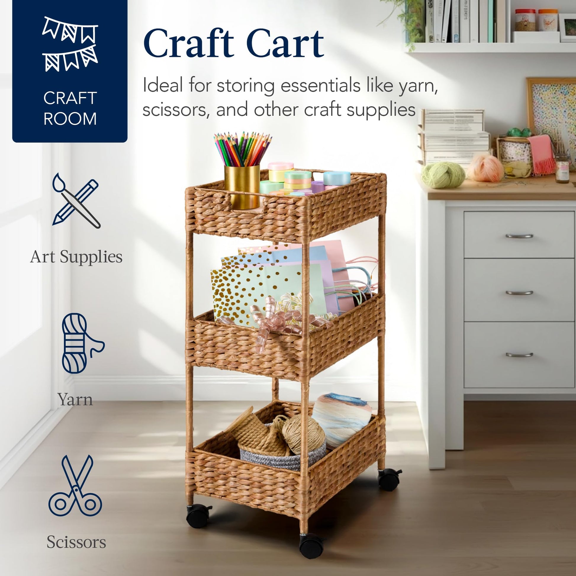 Best Choice Products 3-Tier Water Hyacinth Rolling Nursery Caddy w/Wheels, Utility Cart, Storage