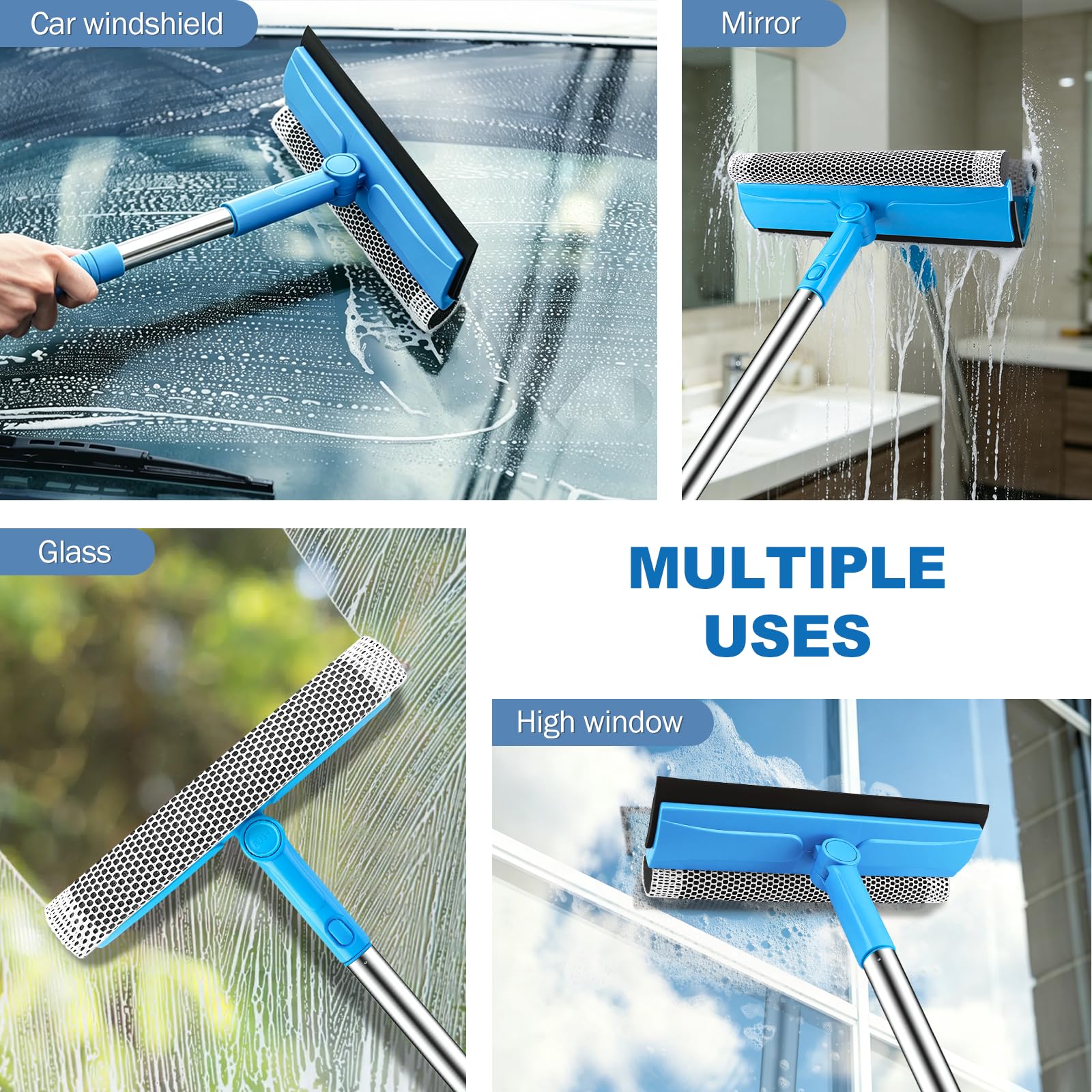 SetSail Window Squeegee 2 in 1 Window Cleaner Tool with 57in Extension Pole