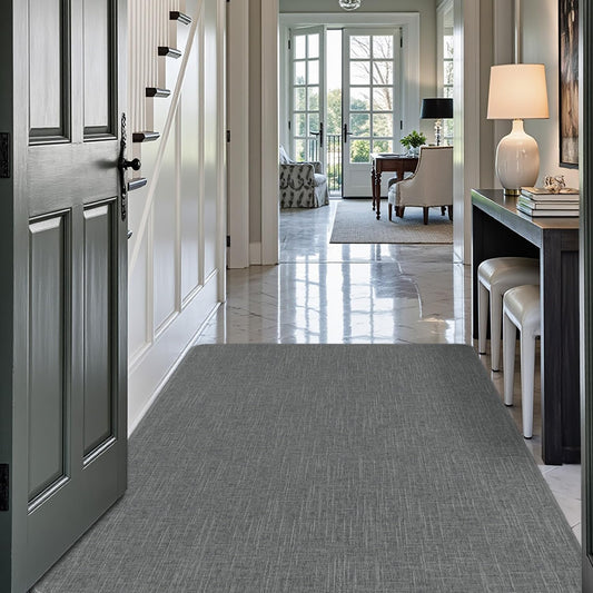LUMI Ultra Thin Door Mat for Entryway,36"x59" Low Profile Non Slip Rubber Backing Indoor Doormat, Easy Clean Welcome Entrance Mat for Inside House, Patio, Greenish Grey
