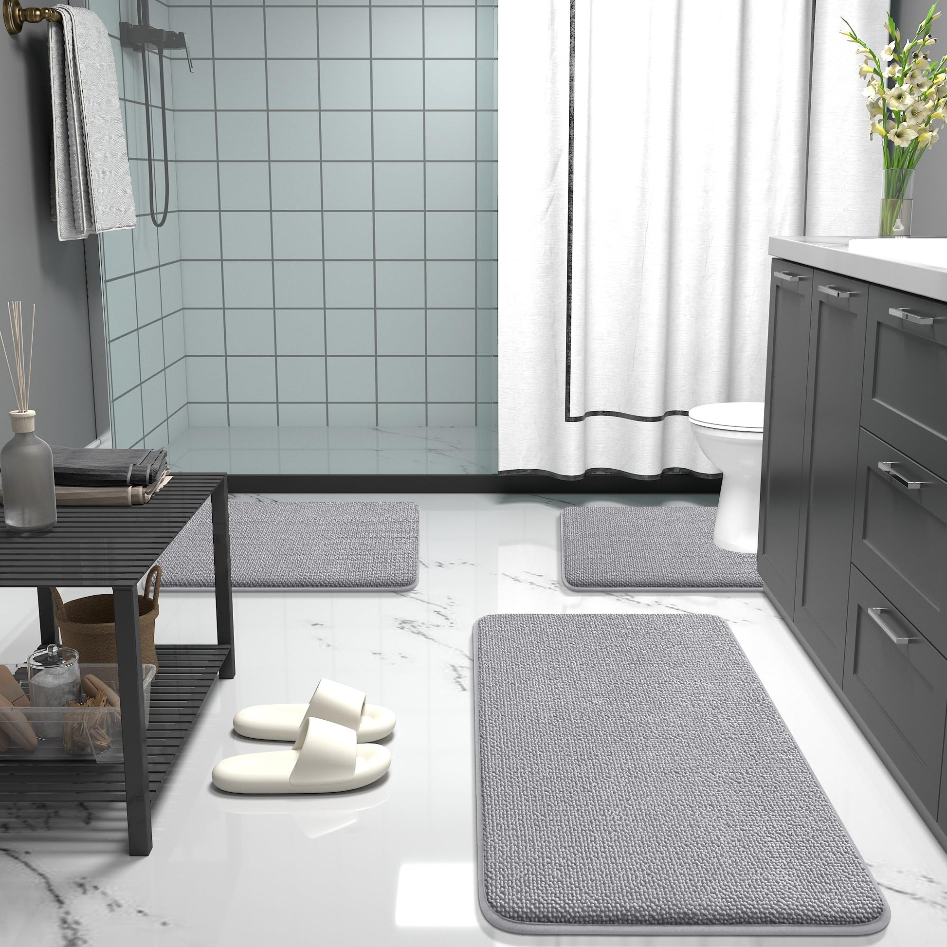 OLANLY Thick Memory Foam Bathroom Rugs 30x20, Soft Absorbent Bath Mat, Grey