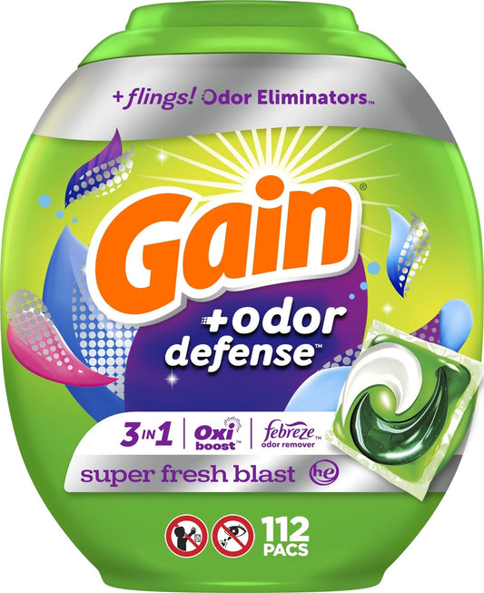 Gain Flings Laundry Detergent Pacs with Odor Defense, 112 Count