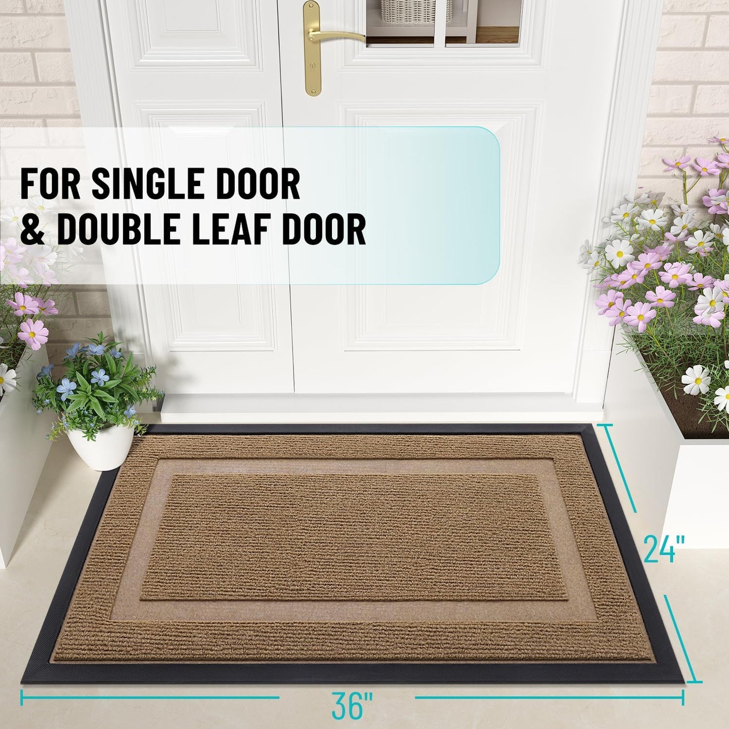 OLANLY Front Door Mat Indoor Outdoor Entrance, Waterproof All-Season, All-Weather Doormat, Sturdy Natural Rubber, Fade Resistant, Low Profile, Easy Clean Patio Porch Entryway Mat, 35x23, Light Borwn