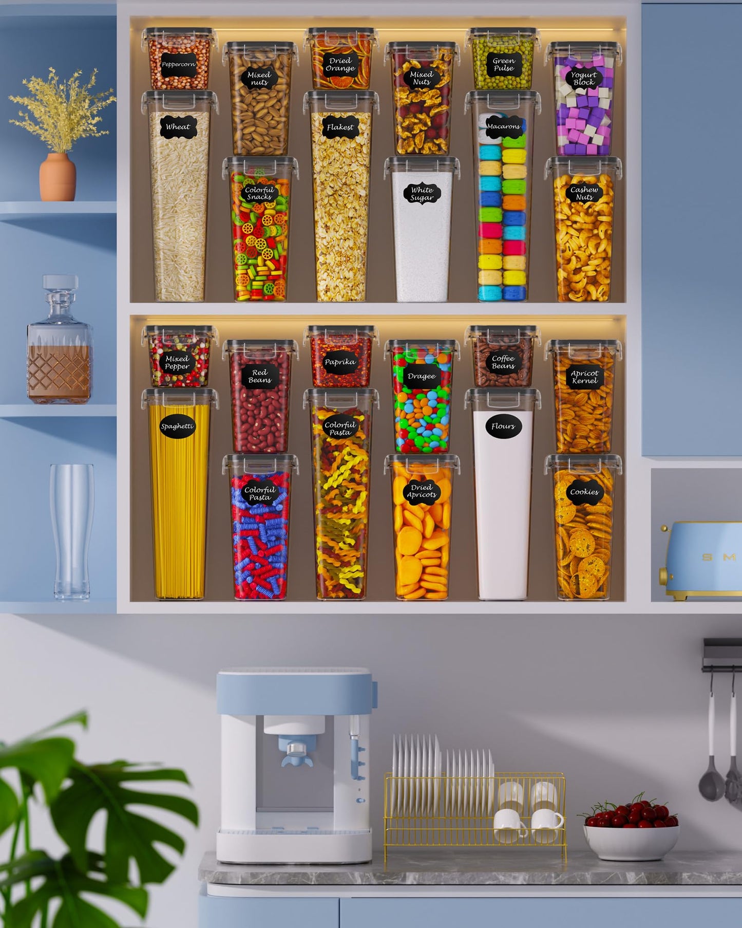 Airtight Food Storage Containers with Lids, 24 PCS Kitchen and Pantry Organization Canisters