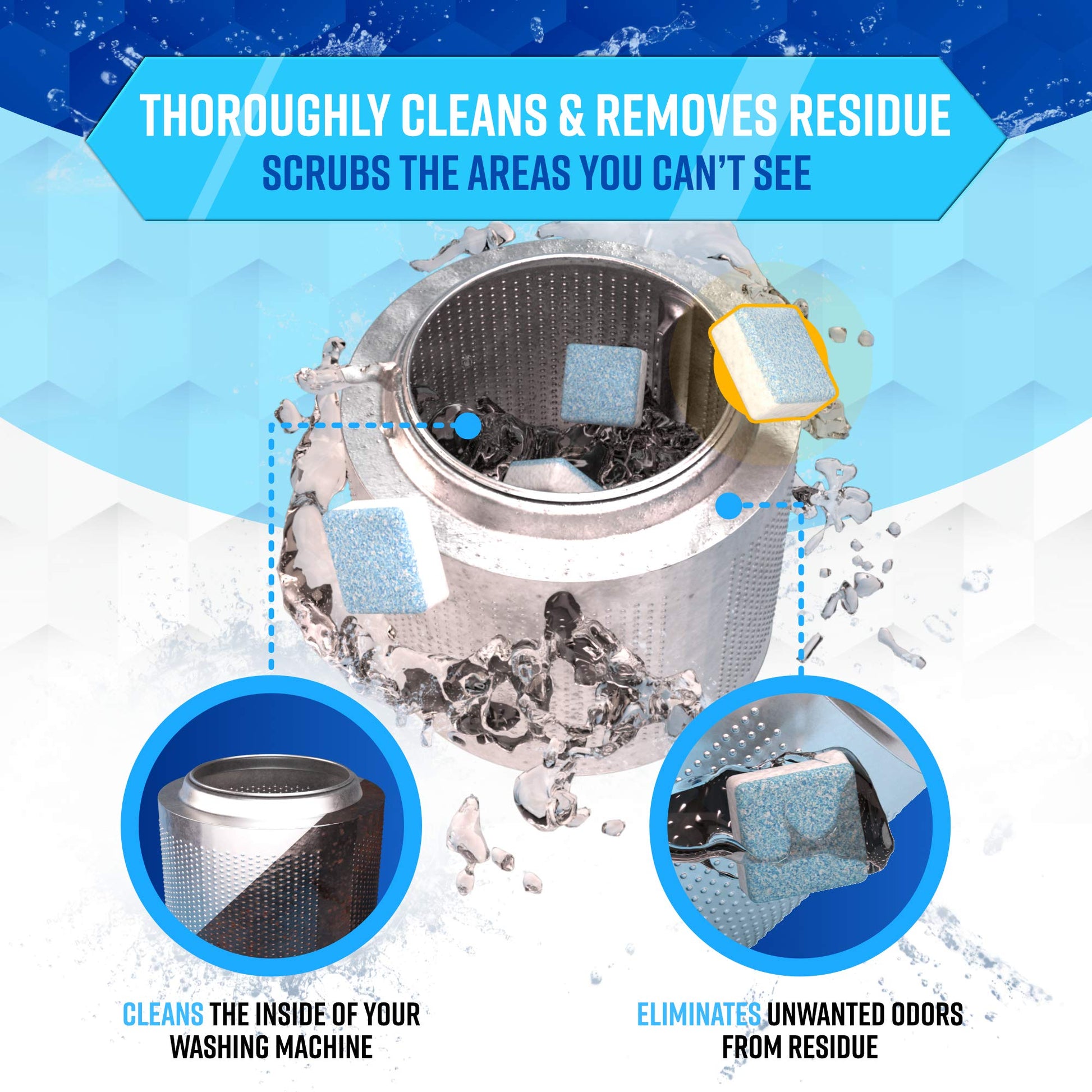 Washing Machine Cleaner Descaler 24 Pack - Deep Cleaning Tablets For HE Front Loader & Top Load