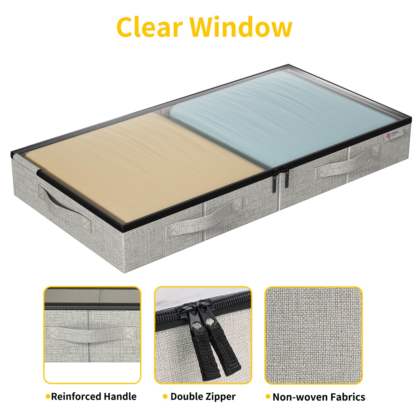 4.5 Inches Under Bed Storage Containers with Sturdy Sidewalls/Bottom and Reinforced Handles，Low