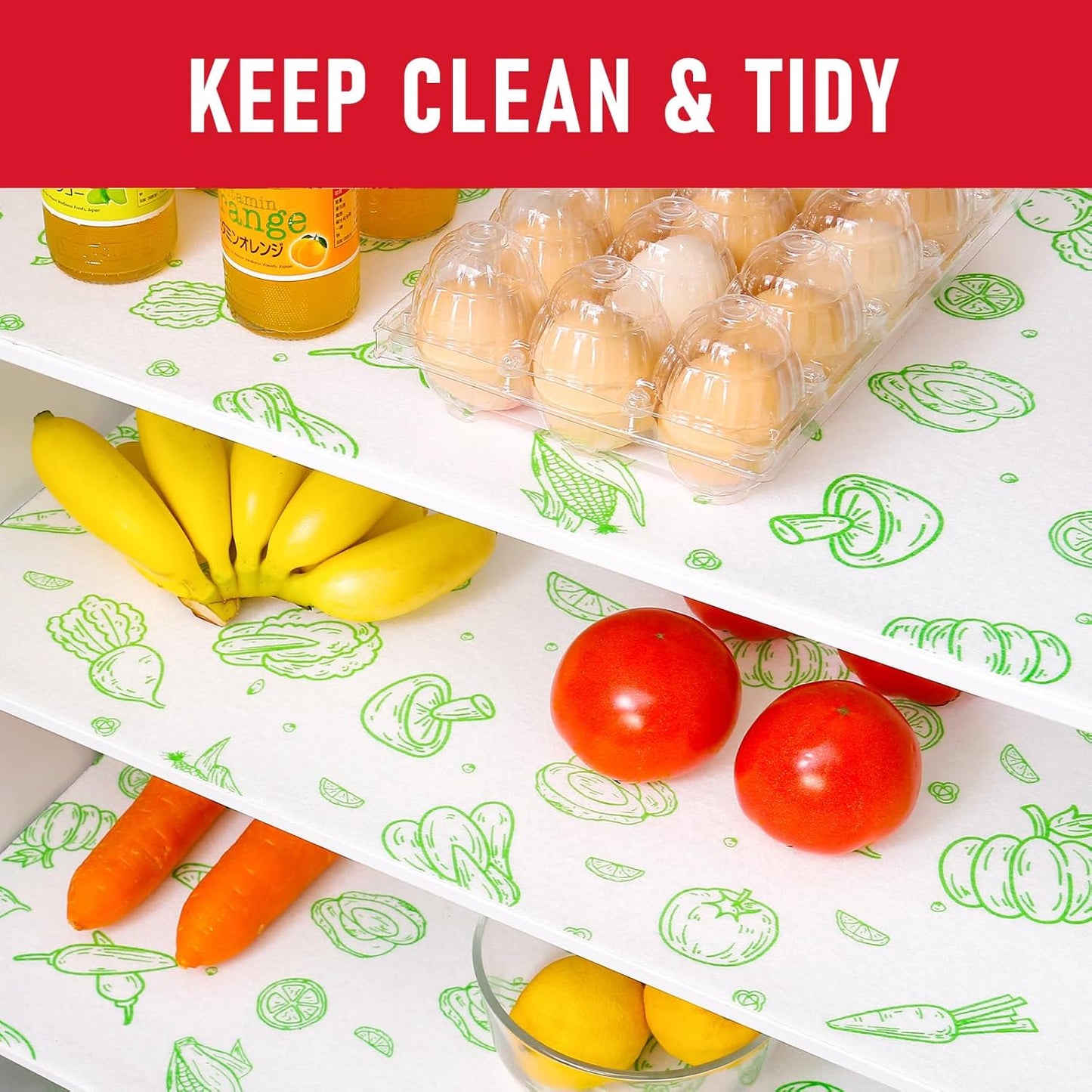 Cooyes Refrigerator Drawe Liners Super Absorbent Fridge Bin Mats Keep Produce Fresh Longer Air Circulating Non-Slip Washable Non-Adhesive (12 Pack 12" x 24" Green Veggie)