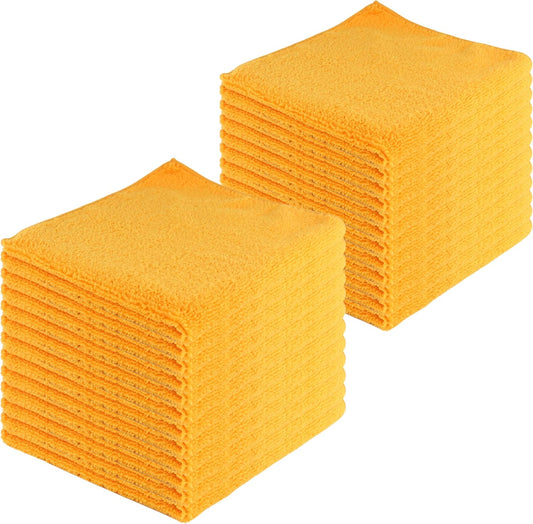 Microfiber Cleaning Cloths,24 Pack, 16"x16", All-Purpose, Softer, Highly Absorbent, Lint-Free, Reusable, Washable Pro Towels, Orange, for House, Kitchen, Bathroom, Car, Office