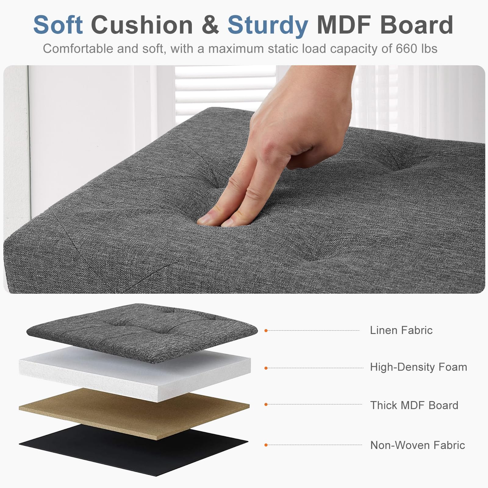DUMOS 43 Inch Folding Storage Ottoman Bench, Large Ottoman with Storage