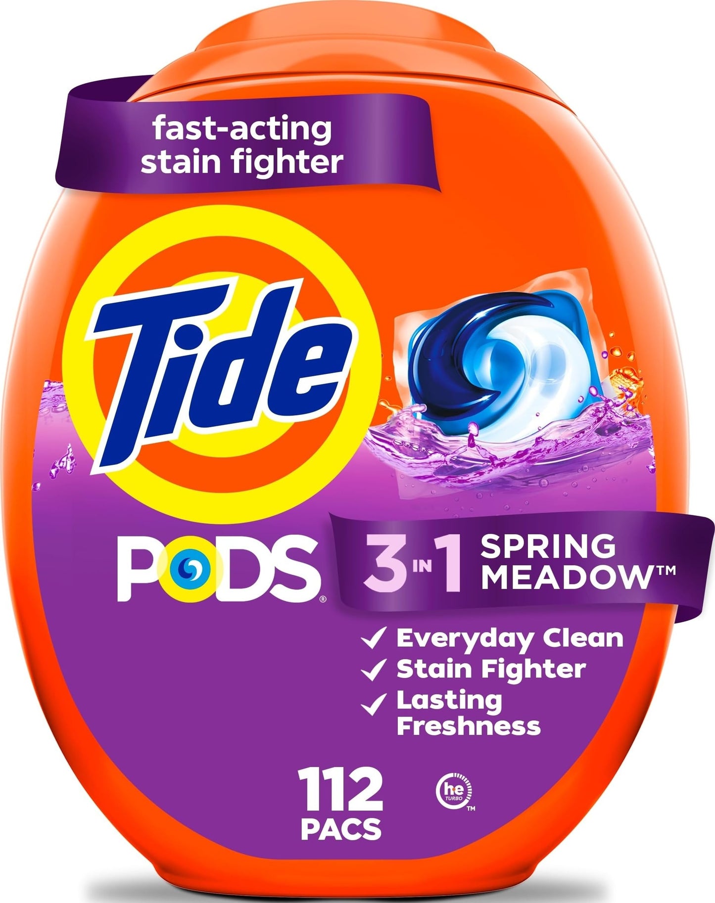Tide PODS laundry detergent pacs, 3-in-1 Stain Remover, Odor Fighter, Color Protector, 112 Count