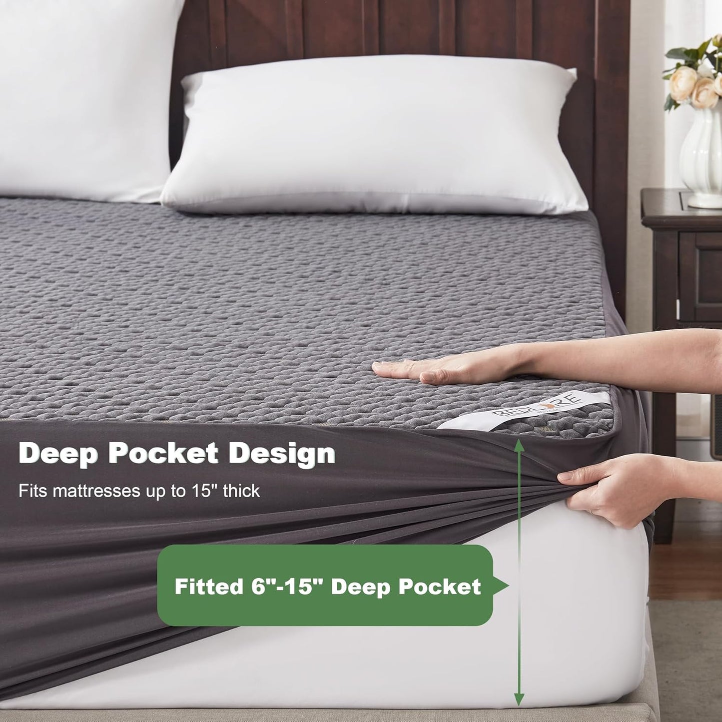 Waterproof Mattress Protector, Twin XL Size Mattress Pad Fitted 6-15" Deep Pocket, 3D Air Fabric Breathable Bed Mattress Cover Noiseless Washable for College Dorm(Carbon Gray)