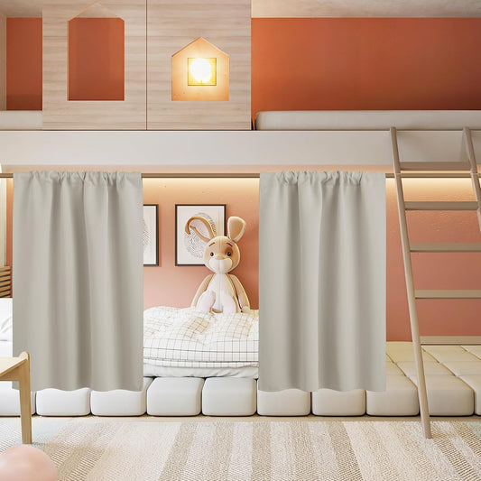 RYB HOME Blackout Short Cafe Curtains, Privacy Light Block Small Window Curtains for Bedroom Kitchen Basement Dining Classroom, W 34 x L 30 inches, Natural, 2 Panels