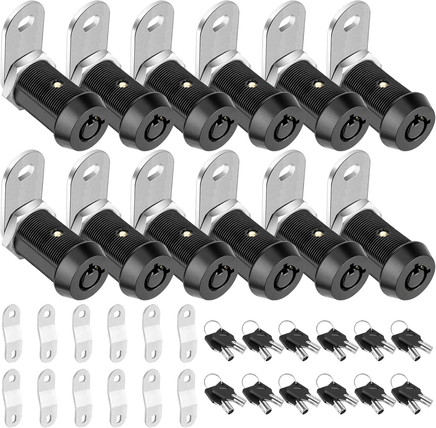 PTEROMY 12 Pack Cabinet Lock with Keys, 1-1/8'' Heavy Duty Tubular Cam Lock for RV Compartment Storage Locks, Full Set of RV Cam Locks (Black, 1-1/8'', 12 Pack)