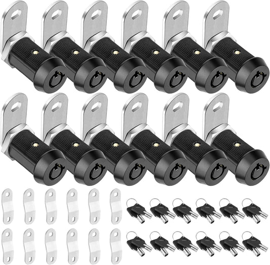PTEROMY 12 Pack Cabinet Lock with Keys, 1-1/8'' Heavy Duty Tubular Cam Lock for RV Compartment Storage Locks, Full Set of RV Cam Locks (Black, 1-1/8'', 12 Pack)