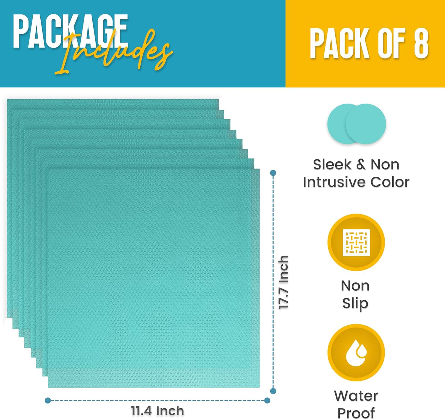 Refrigerator Liners for Shelves (8 Pack) by Linda’s Essentials - Non-Adhesive Shelf or Drawer Liner, BPA-Free Fridge Mats for Kitchen & Cabinets, Easy to Clean, Ideal Household Essentials (Blue)