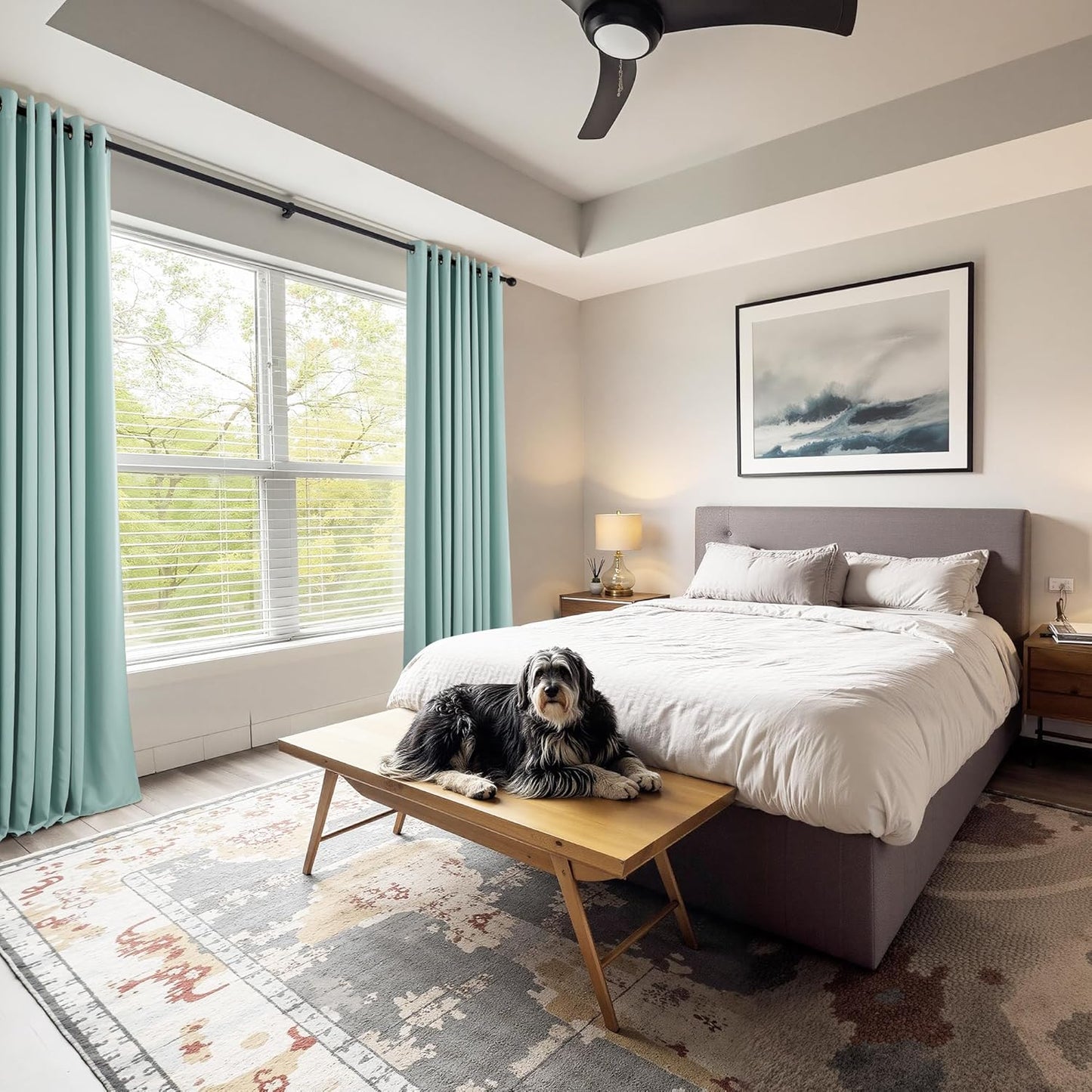 PONY DANCE Aqua Short Blackout Curtains 36 inch Length for Kitchen, Privacy Small Black Out Grommet Half Window Drapes for Bathroom Cabinet Camper RV Bunk(W42 x L36 inch, 2 Panels)