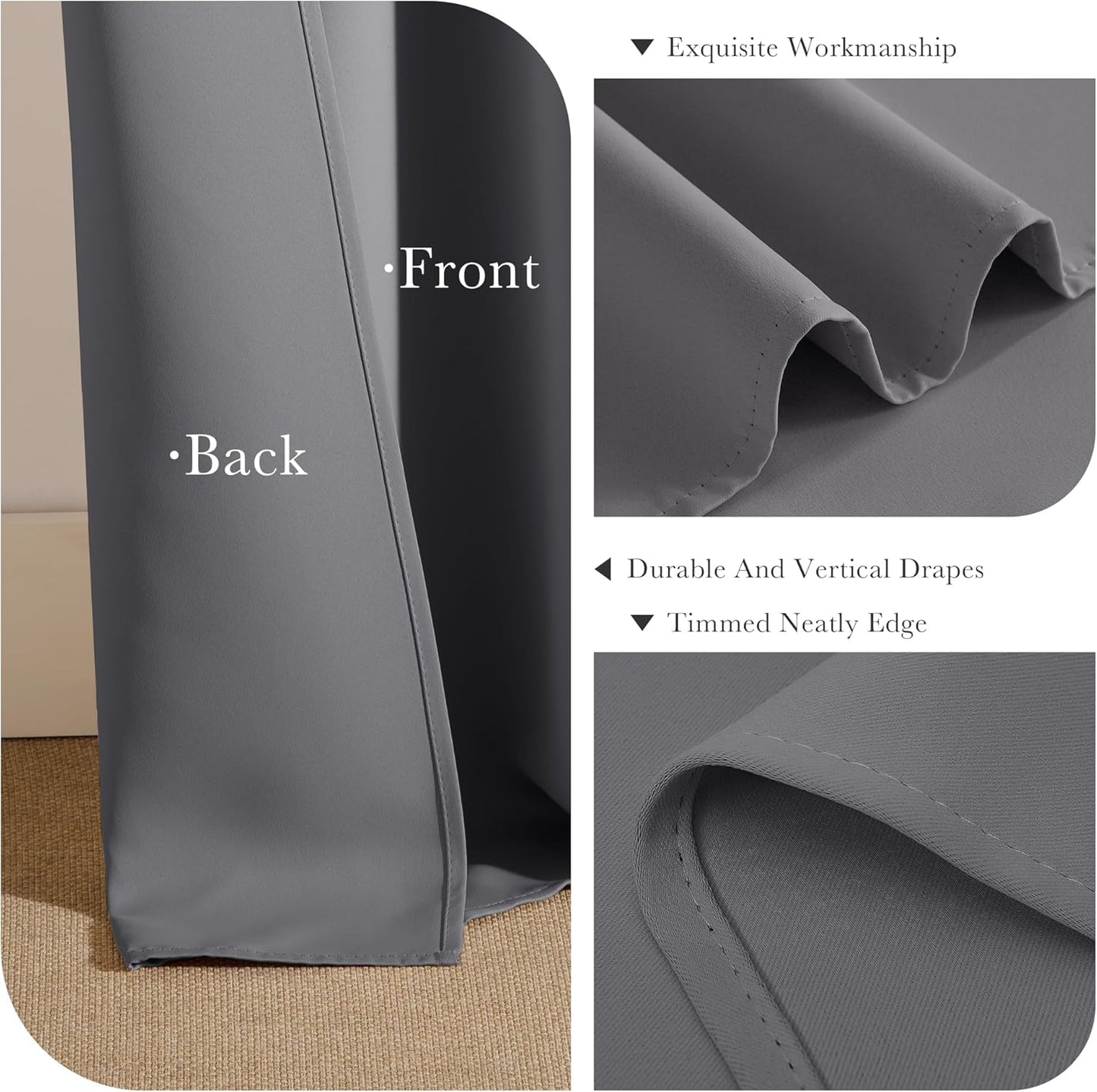 PONY DANCE Blackout Curtains for Bedroom 72 Inch Length 2 Panels Set, Privacy Thermal Insulated Room Darkening Grommet Drapes for Living Room Window, W34 x L72 Inch, Grey