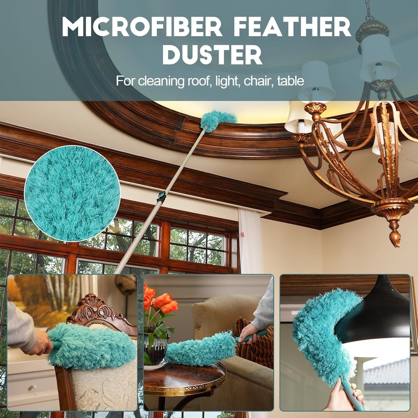 30 Foot High-Reach Duster Kit with 6-24FT Extendable Pole - High Ceiling Duster Cleaning Kit with Telescopic Pole,Cobweb Duster, Window Squeegee, Microfiber Feather Duster