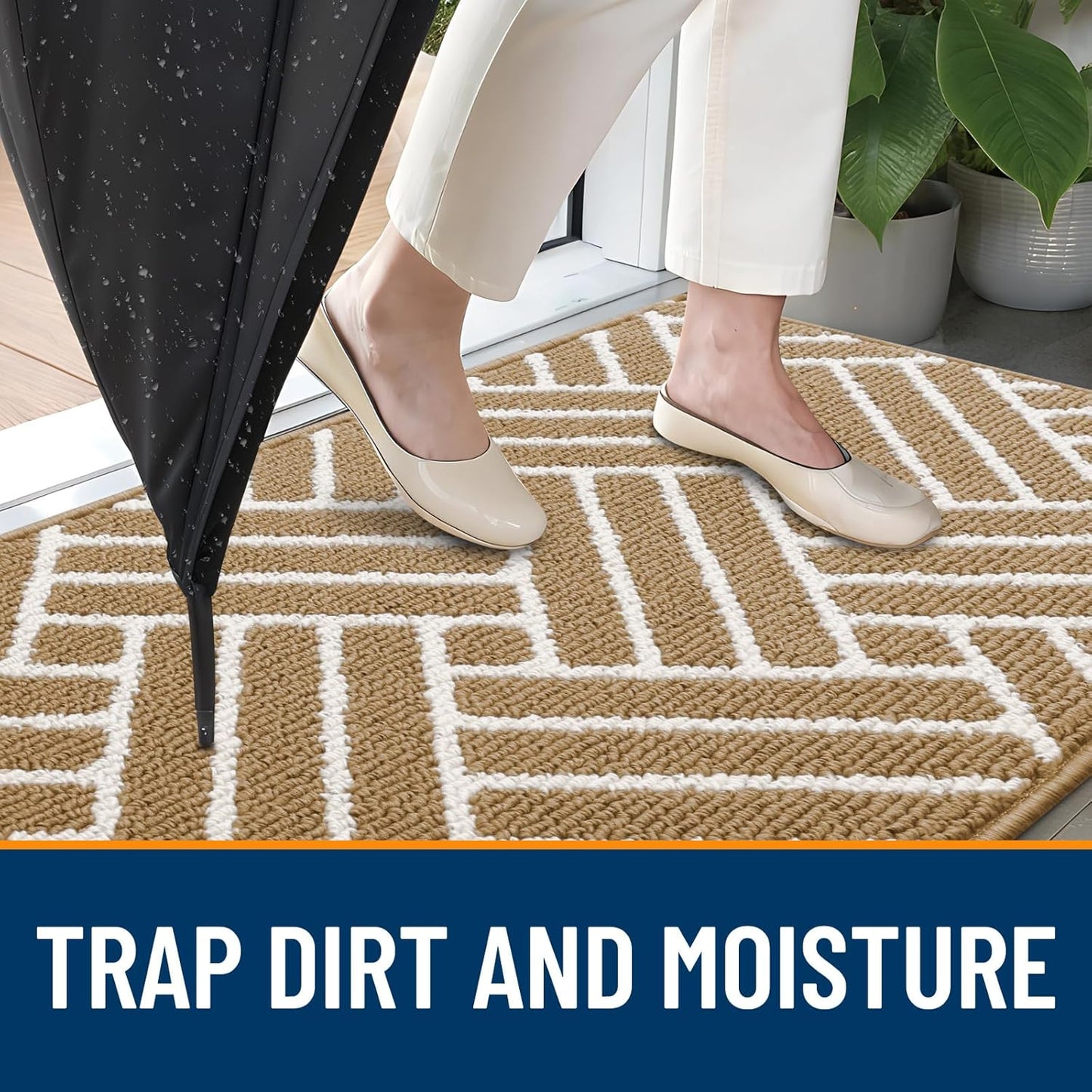 OLANLY Indoor Door Mat, 48x32 Inch, Dirt Resistant and Absorbent, Non-Slip Rubber Backing Floor Mats, Easy Clean Low-Profile Doormat for Entryway, Front Door, and Inside Entrance, Beige