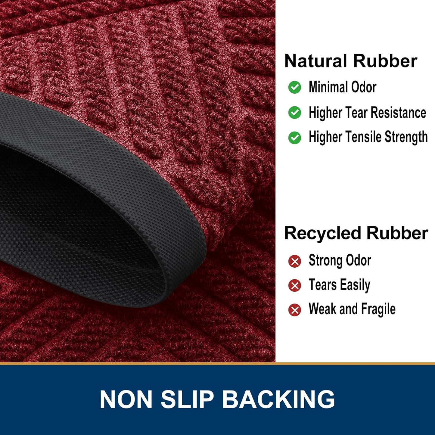 Smiry Front Door Mat Outside Entrance, Heavy Duty Outdoor Indoor Mat, Natural Rubber Doormat, Non Slip, Trap Dirt and Moisture, Easy Clean, Low Profile Patio Porch Entryway Mat, 71x23, Wine Red