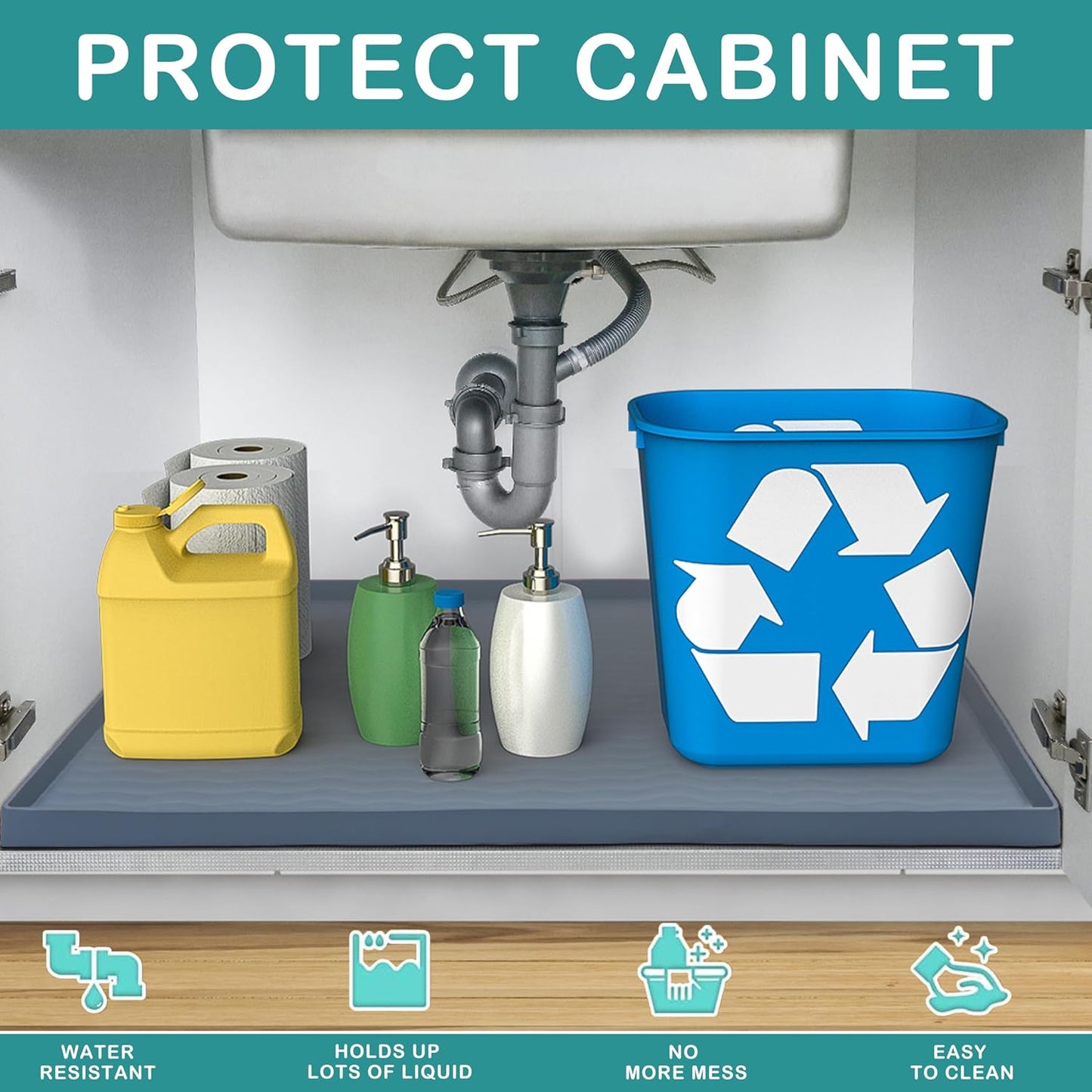 URMONA Waterproof Silicone Under Sink Mat 19'' x 19'' Shelf Liner for Kitchen and Bathroom, Cabinet and Counter Protector, Storage and Organizers, Litter Mat, Pet Cat Puppy Essentials(Cream)