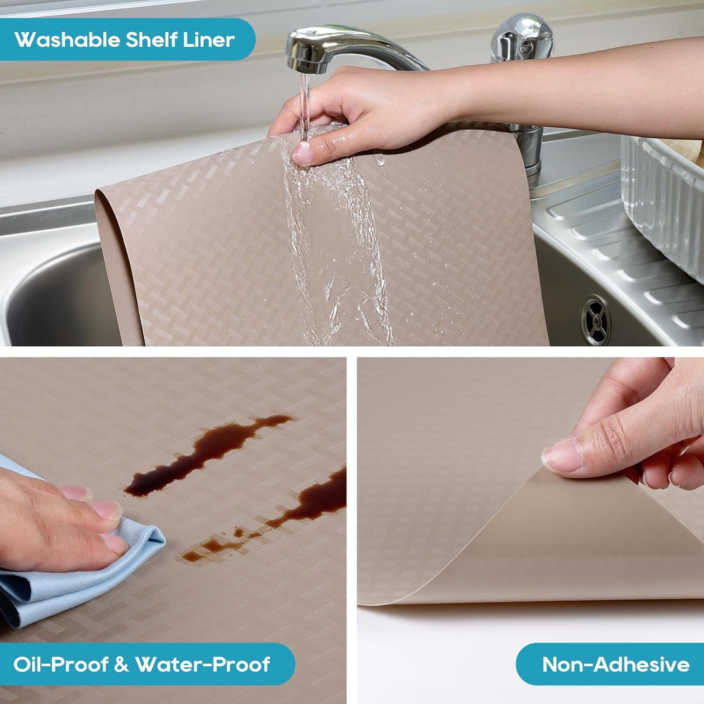 Beige Shelf Liners for Kitchen Cabinets Refrigerator Liners Waterproof & Oil-Proof Kitchen Cupboard Liner Drawer Mats EVA Material Non Adhesive Fridge Liner for Shelves 23.6 x 393.7 Inches