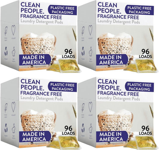 Clean People Laundry Detergent Pods - Recyclable Packaging, Hypoallergenic, Stain Fighting - Ultra Concentrated, Laundry Soap (384 Count, Fragrance Free)