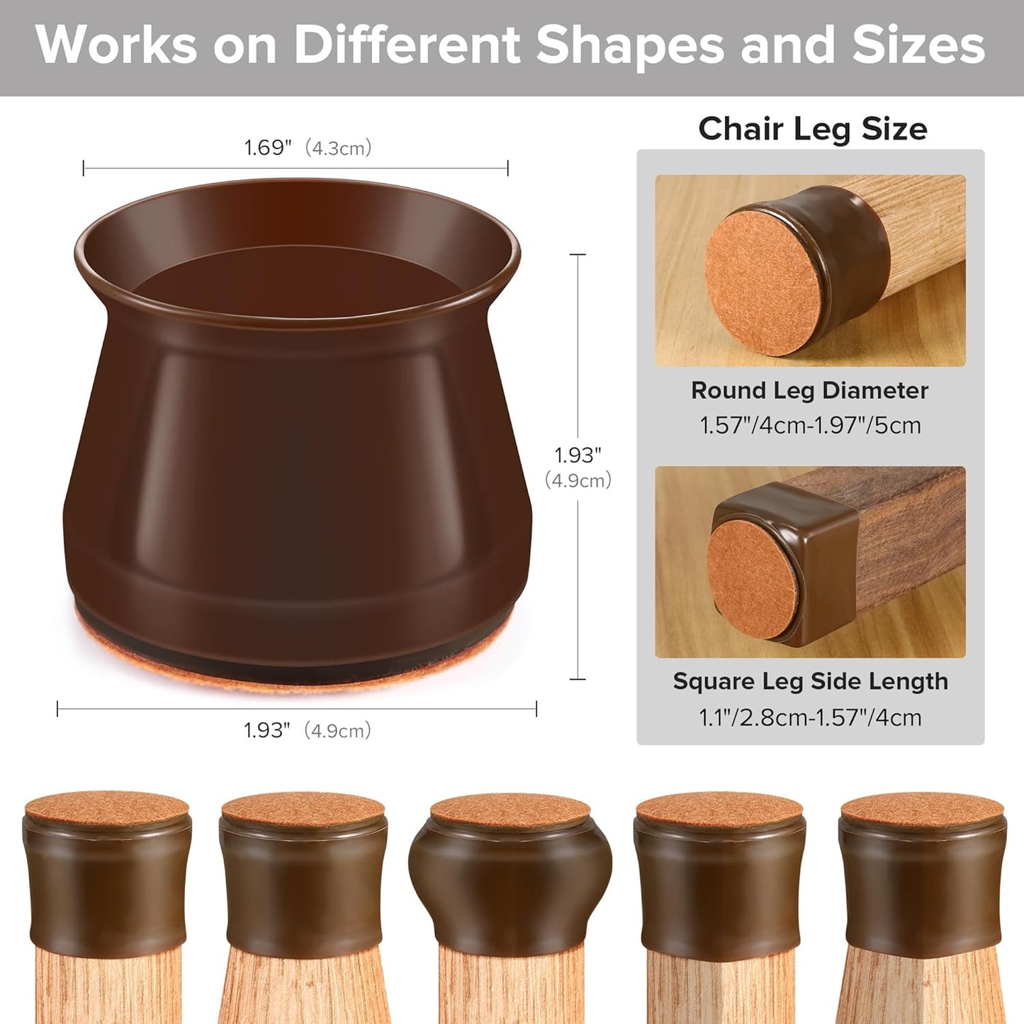 24PCS Upgraded Silicone Chair Leg Floor Protectors for Hardwood Floors, Furniture Sliders for Chair Legs, Felt Bottom Furniture Pads, Anti-Slip Round&Square Cap Covers to Scratch and Reduce Noise