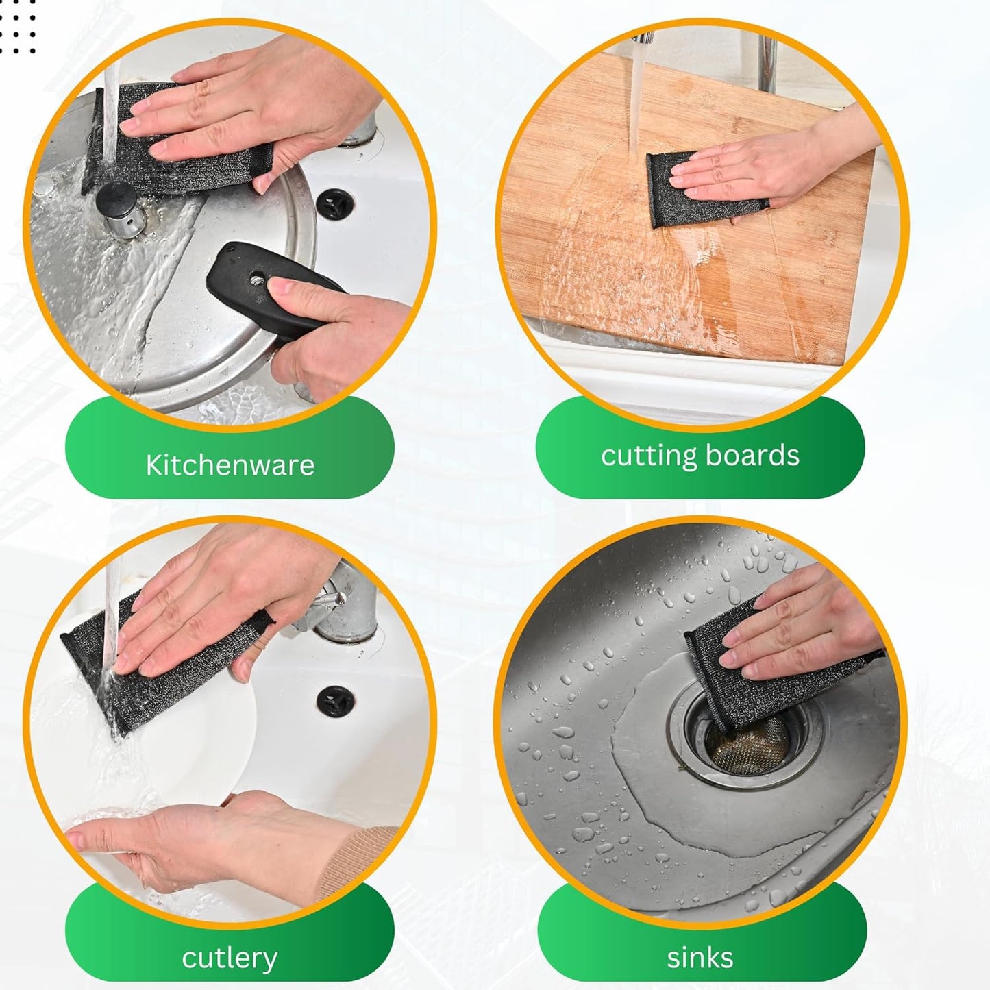 Steel Wool Scrub Sponges Kitchen, Reusable Dish Scrubber Sponge, for Pots, Pans, Gentle and Scratch Free - 6 Pack Black