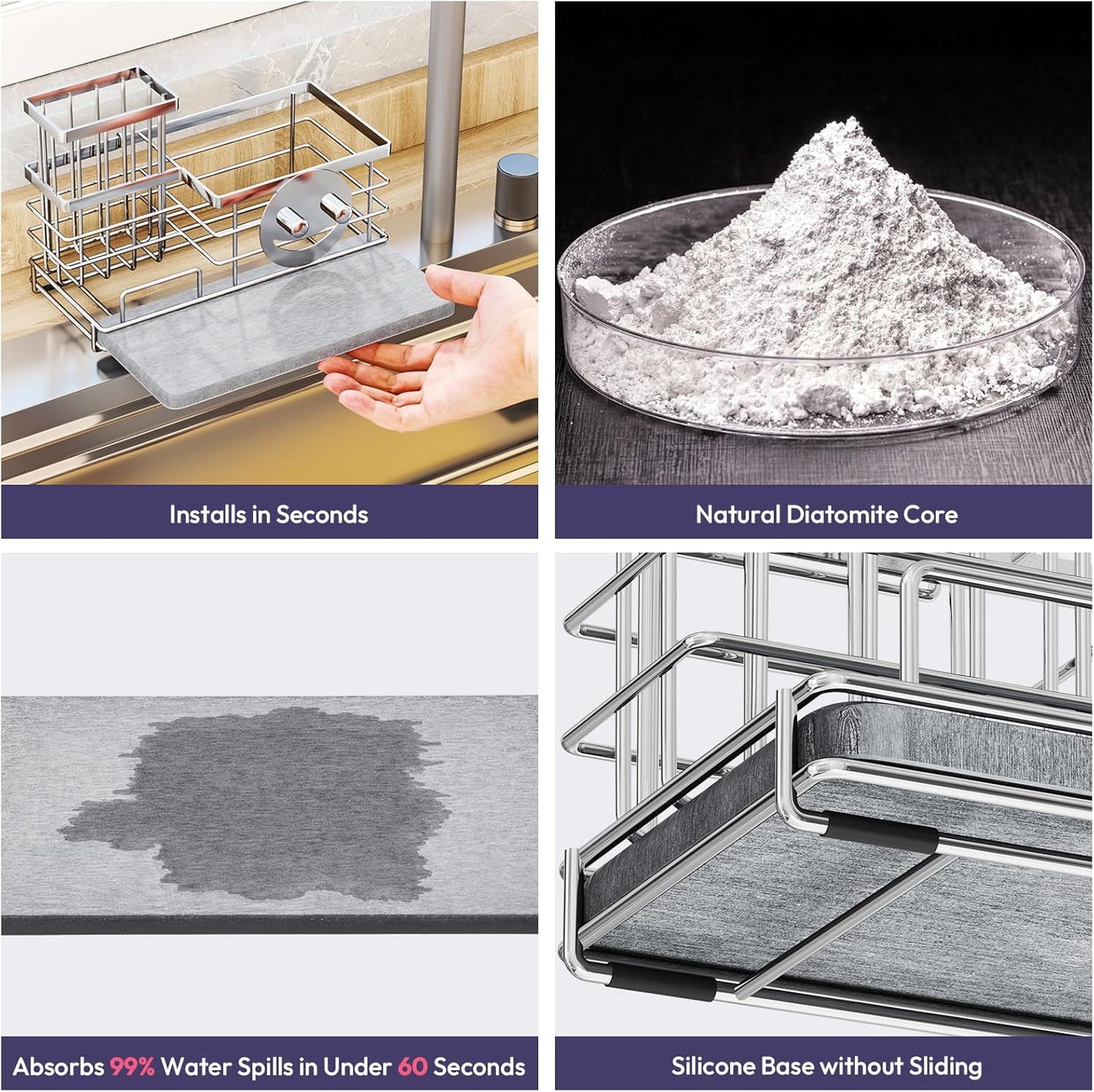 SWTYMIKI Kitchen Sink Caddy Organizer, Smiley Face Sponge Holder for Kitchen Sink, Instant Drying Sponge Holder with High Dish Brush Holder Organizer for Countertop, Silver