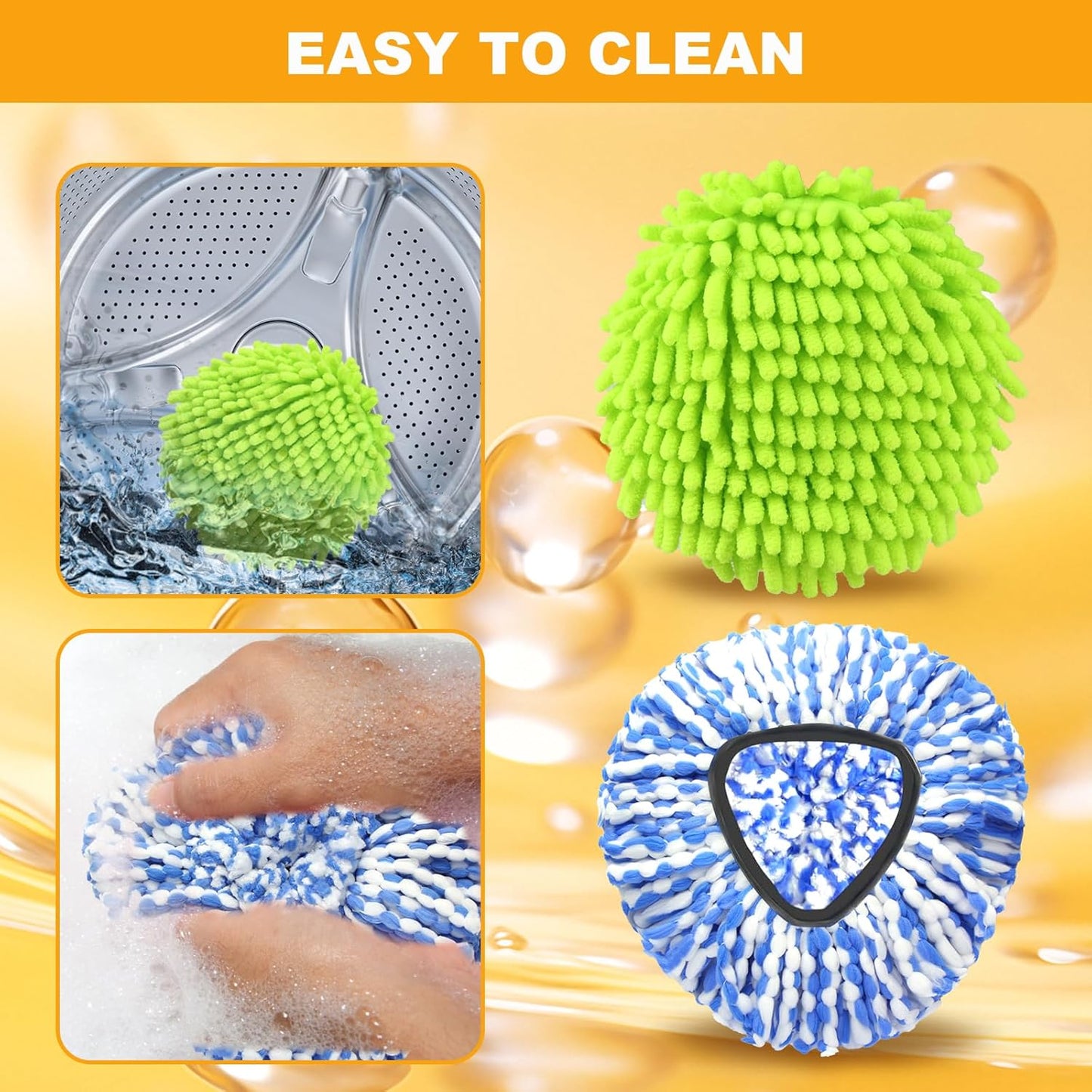 Mop Heads Replacements for OCedar RinseClean 2 Tank Spin Mop System, Mop Replace Head with 2 Microfiber Mop Head Refills, 2 Chenille Mop Pads,1 Scrub Brush, and 1 Mop Base Set Combo