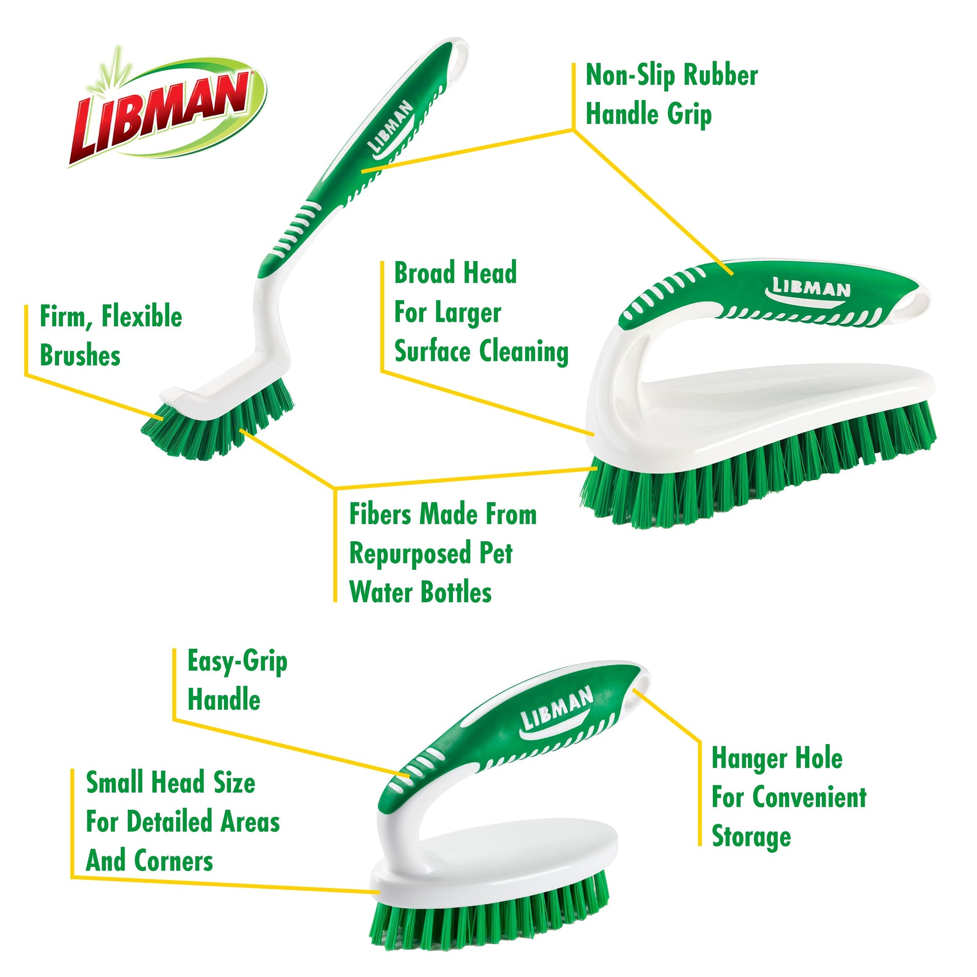 Libman Scrub Brush Kit | Cleaning Brush | Tile & Grout Brush | Small Scrub Brush | Power Scrub