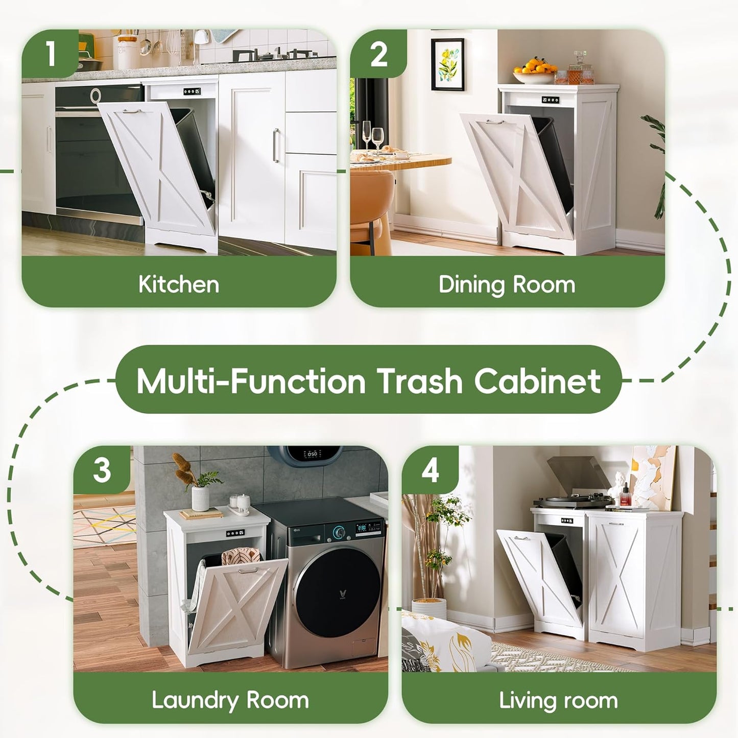 Betterhood TOLEAD Tilt Out Trash Can Cabinet, Hidden Trash Bin with Deodorizing & Negative Ion System, Pet-Proof Kitchen Waste Cabinet for Kitchen, Dining Room, Living Room (White, 1 * 13 Gallons)