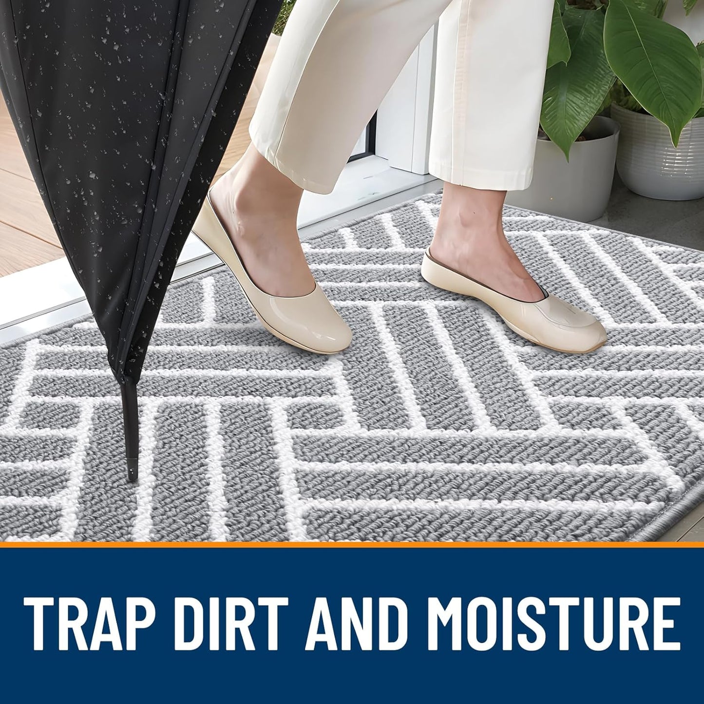 OLANLY Indoor Door Mat, 36x24 Inch, Dirt Resistant and Absorbent, Non-Slip Rubber Backing Floor Mats, Easy Clean Low-Profile Doormat for Entryway, Front Door, and Inside Entrance, Light Grey