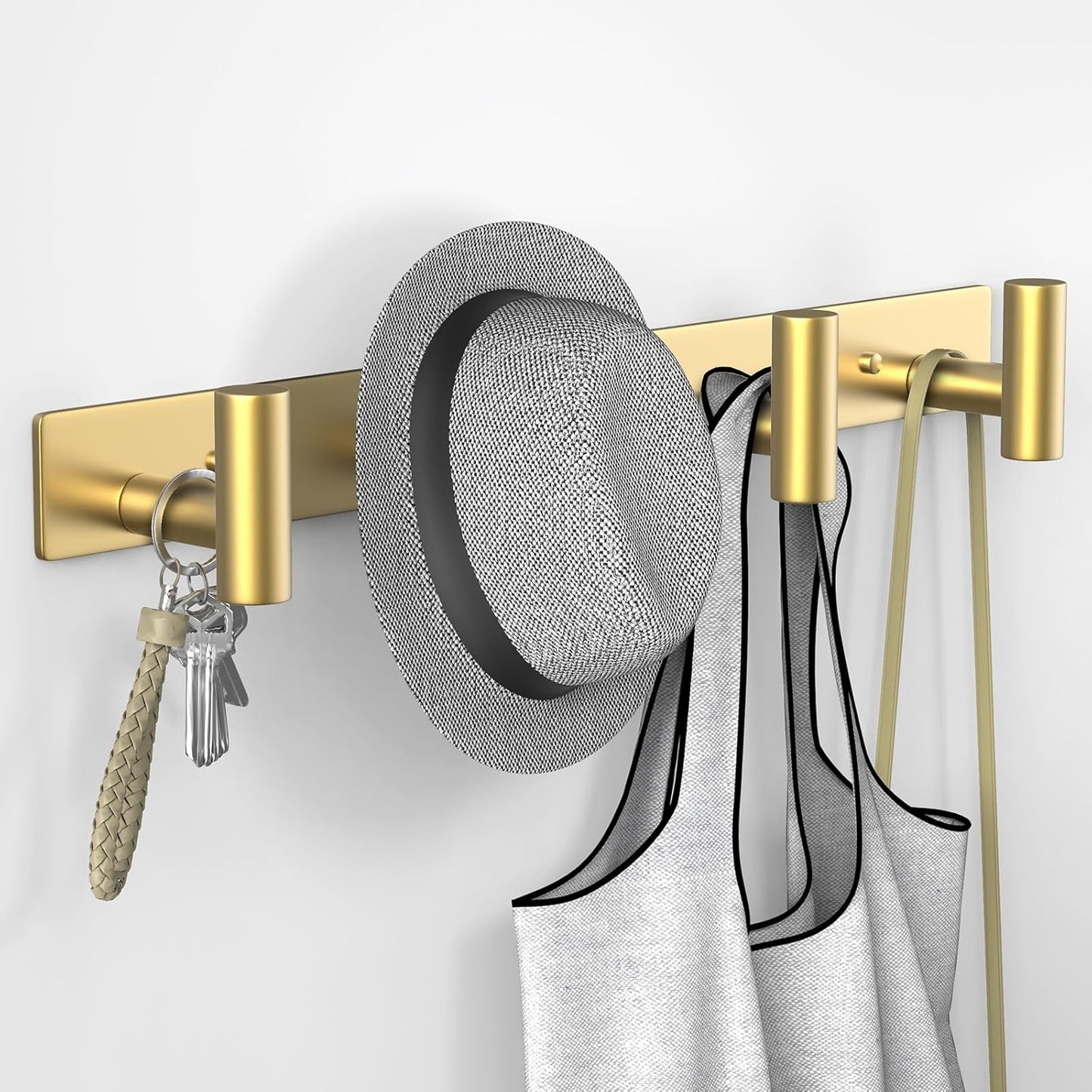 VAEHOLD Hat and Coat Wall Mount Rack - Hooks for Robes, Bags, Keys, and Towels - Bathroom Towel Hanger Organizer (Gold, “T“ Shape 4 Hooks 1 Pack)