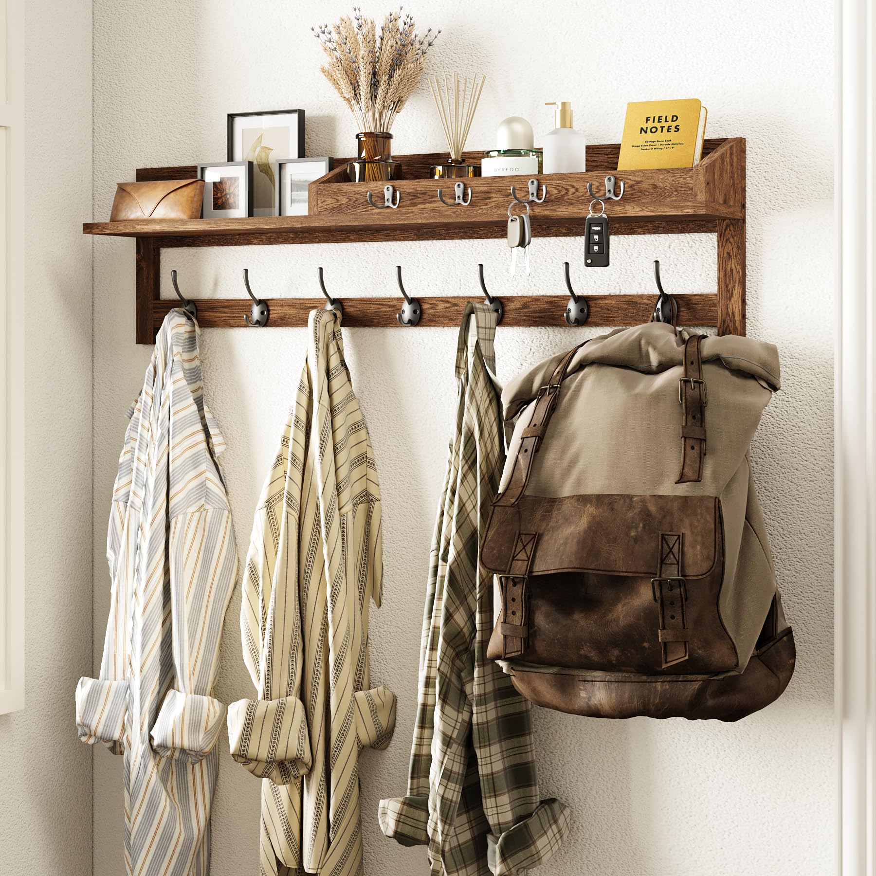 AMBIRD Coat Rack Wall Mount, 35 inch Large Wall Hooks with Shelf, Entryway Shelf with 7 Dual Coat
