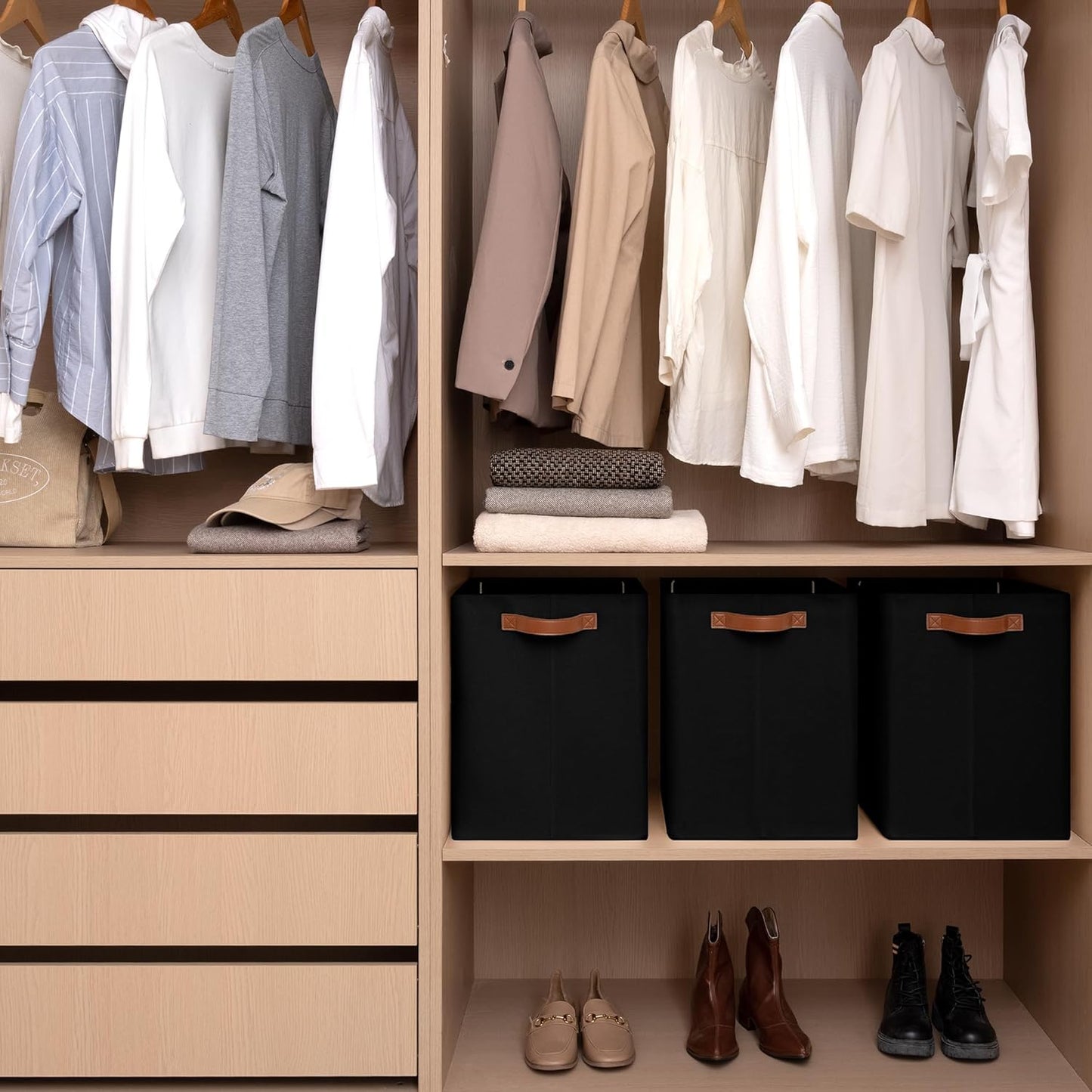 GRANNY SAYS Large Storage Baskets, Closet Storage Bins, Collapsible Storage Bin, Fabric Storage Bins with Metal Frame, Clothes Baskets for Shelves, Towels, Black, 50L, 3-Pack