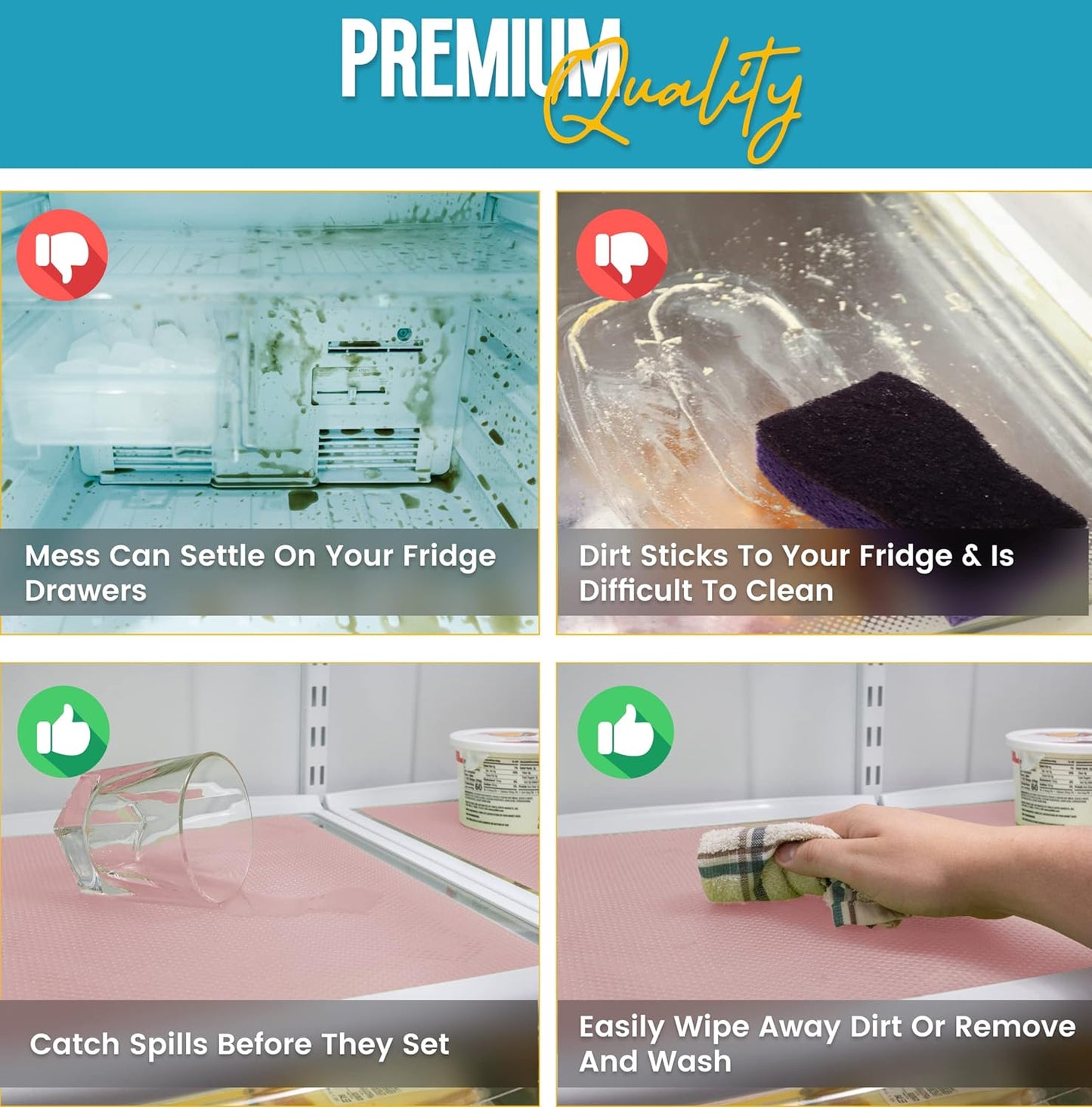 Refrigerator Liners for Shelves (16 Pack) by Linda’s Essentials - Non-Adhesive Shelf or Drawer Liner, BPA-Free Fridge Mats for Kitchen & Cabinets, Easy to Clean, Ideal Household Essentials (Pink)