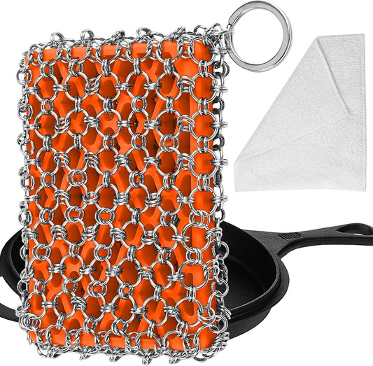 Most Flexible Cast Iron Scrubber, 316L Cast Iron Cleaner Chainmail Scrubber, Chain Scrubber for Cast Iron Pans, Pots, Skillets, Chain Mail Scrubbing Pad Scrub for Cast-Iron, Cast Iron Cleaning