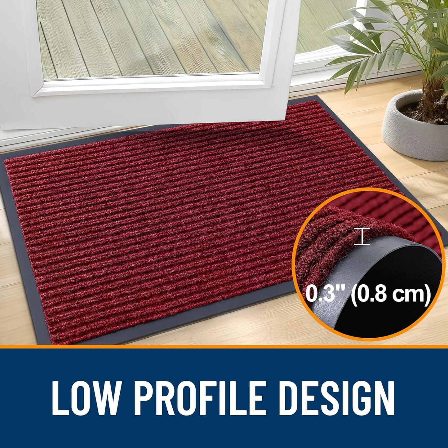 OLANLY Front Door Mat Indoor Outdoor Entrance, Waterproof Heavy Duty Doormat, Fade Resistant, Low Profile, Easy Clean Patio Porch Welcome Floor Mats for Entry, 59x24, Wine Red