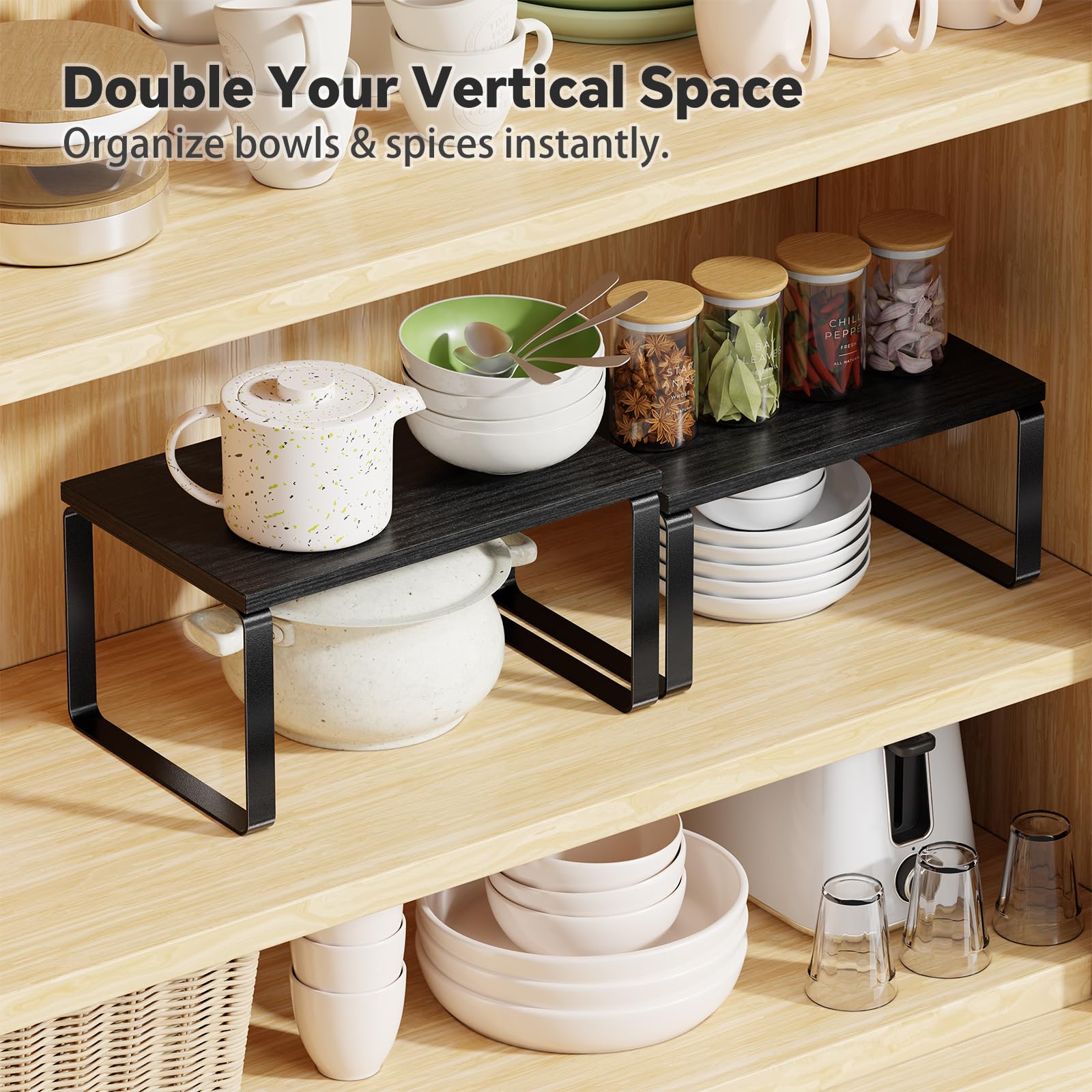 Simple Trending Cabinet Organizer Shelf, Set of 2 Stackable Kitchen Counter Shelves, Expandable