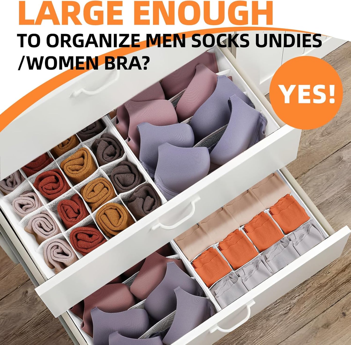 Criusia Drawer Organizer - 6 Set Clothes Organizer for Closet & Bedroom - 90 Cells Bins for Sock, Underwear, Bra, Baby Clothes - Washable & 10xDurable than Non-Woven Fabric (White)