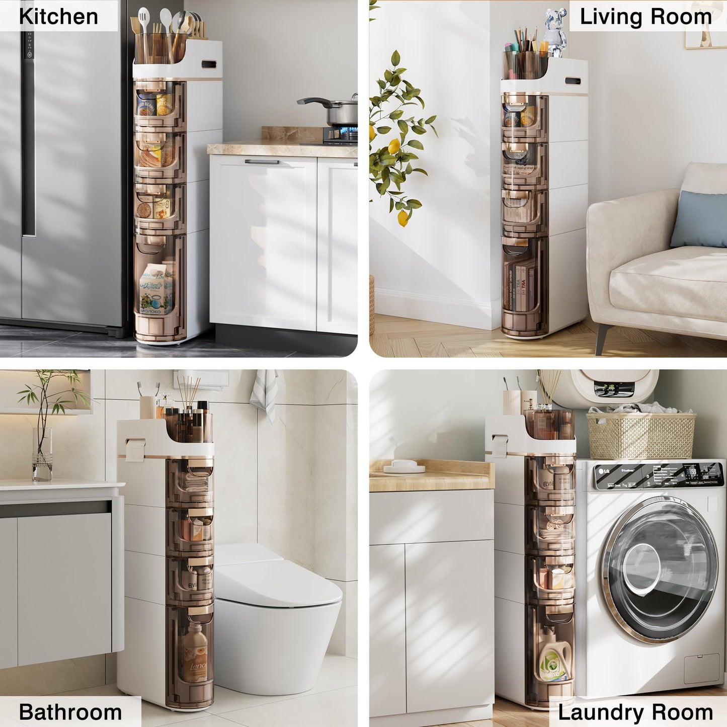 VECELO 4-Tier Slim Bathroom Storage Cabinet with Wheels, Skinny Bathroom Storage Cabinet with