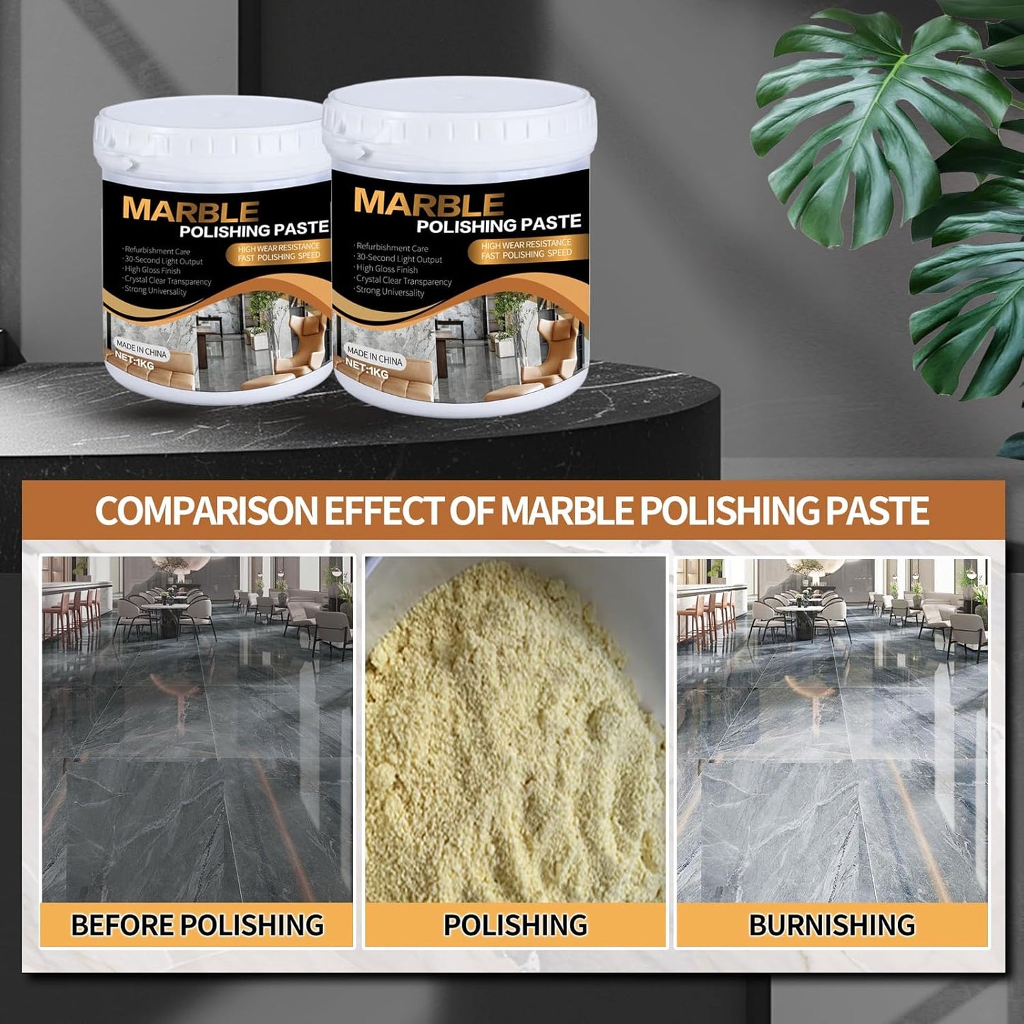 Marble Polishing Paste, Professional Marble Cleaner & Quartz Polish, Stone Sealer & Protector for Countertops, Floors, and Walls – Marble Polishing Compound Kit, 2.2LB (1 Piece)