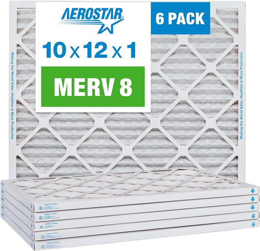Aerostar 10x12x1 MERV 8-6 Count - High Efficiency Pleated HVAC, Furnace & Air Conditioner Filters